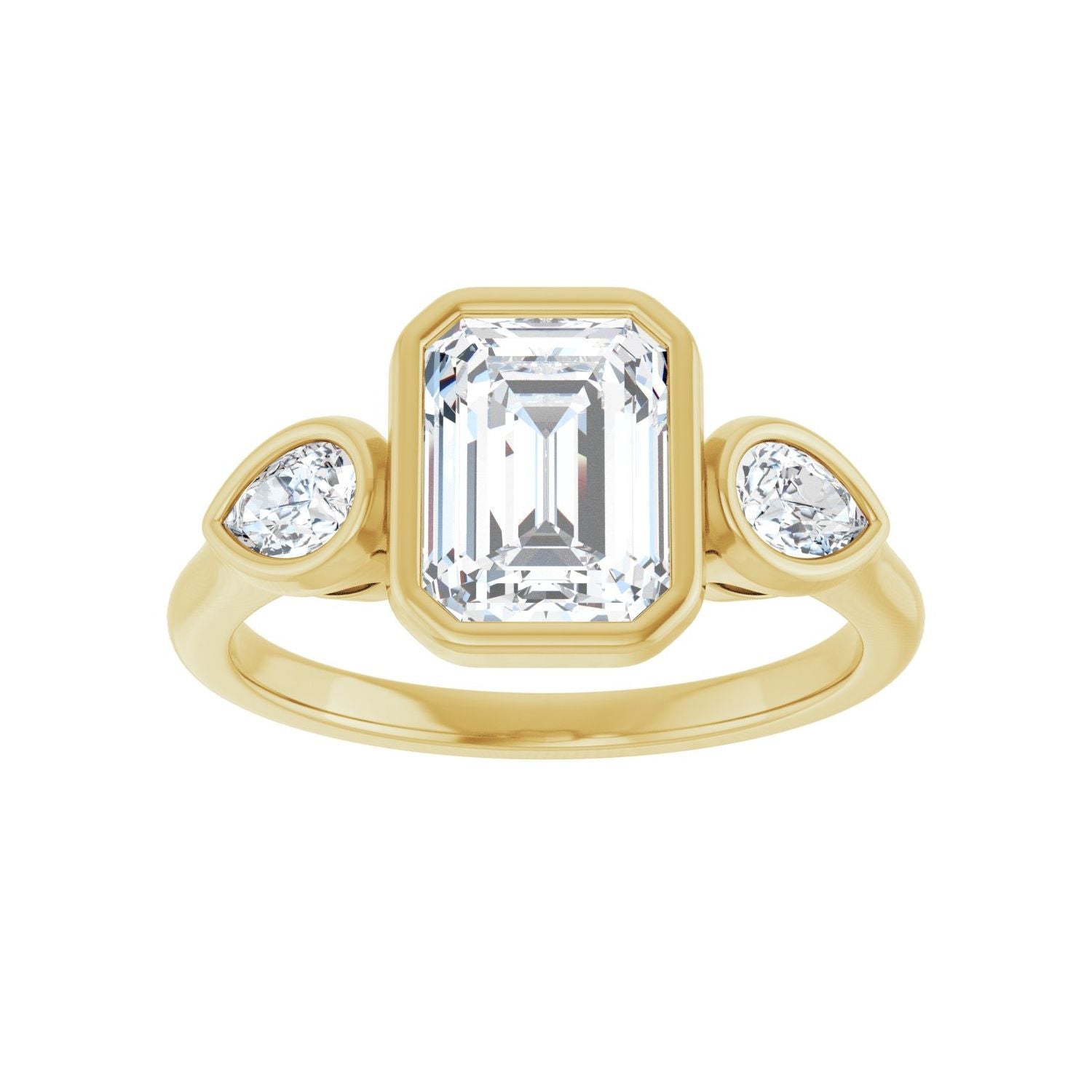 Emerald Bezel-Set Three-Stone Engagement Ring | Metal Type=14K Yellow Gold | Center Stone Size=2 CT | Image 3