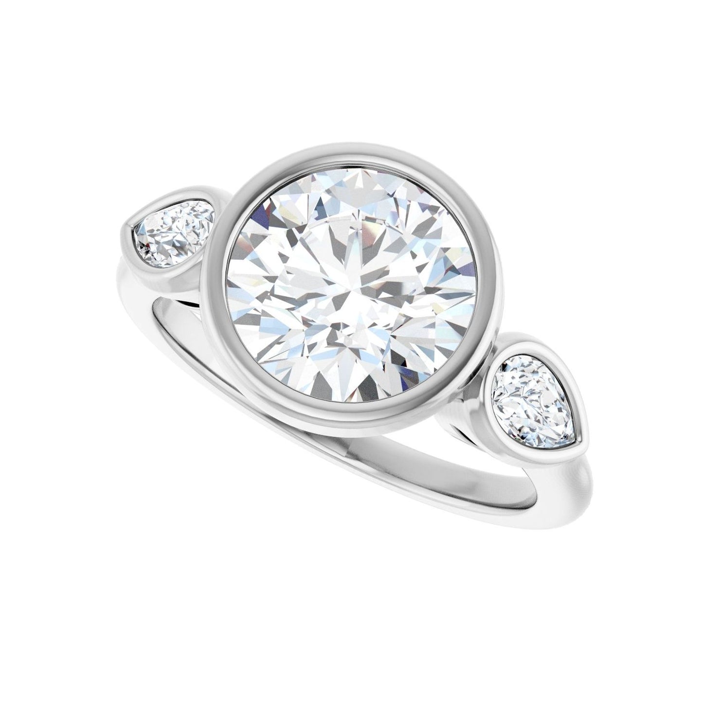 Round Bezel-Set Three-Stone Engagement Ring | Metal Type=14K White Gold | Center Stone Size=2.5 CT | Image 5