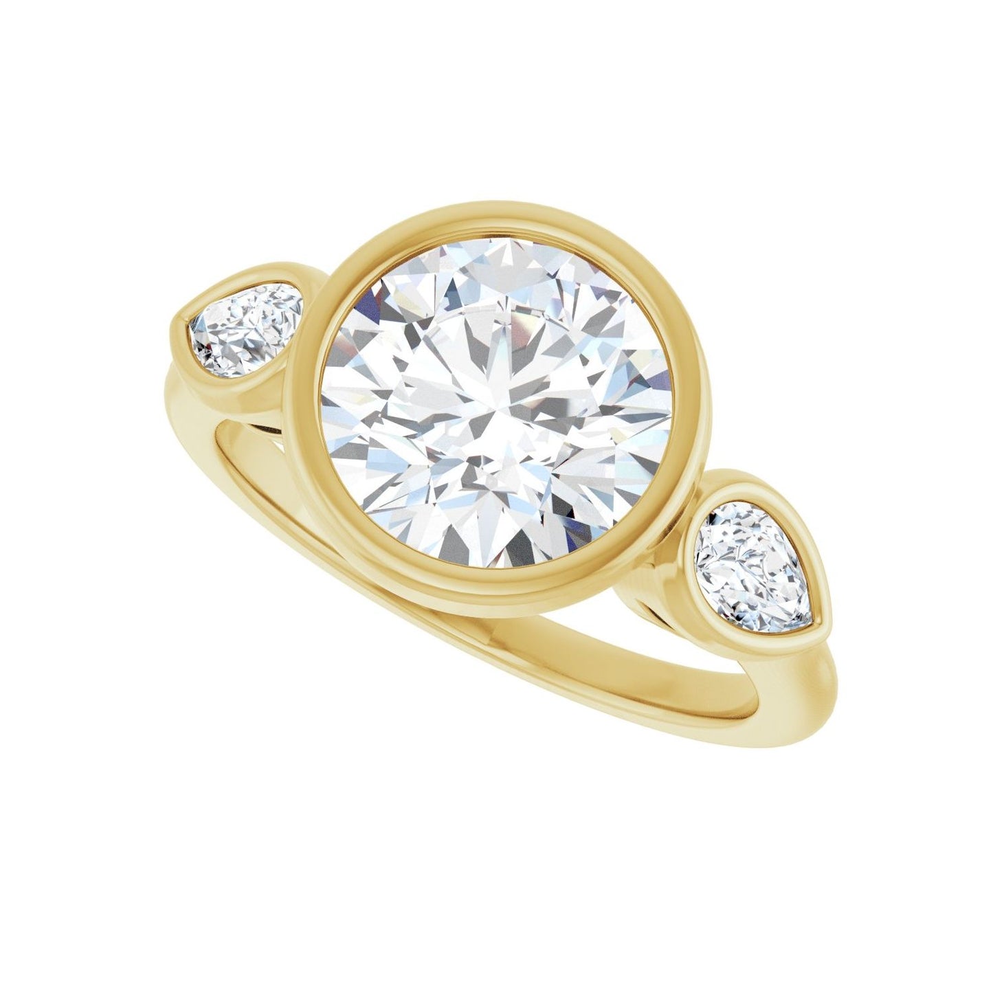 Round Bezel-Set Three-Stone Engagement Ring | Metal Type=14K Yellow Gold | Center Stone Size=2.5 CT | Image 5