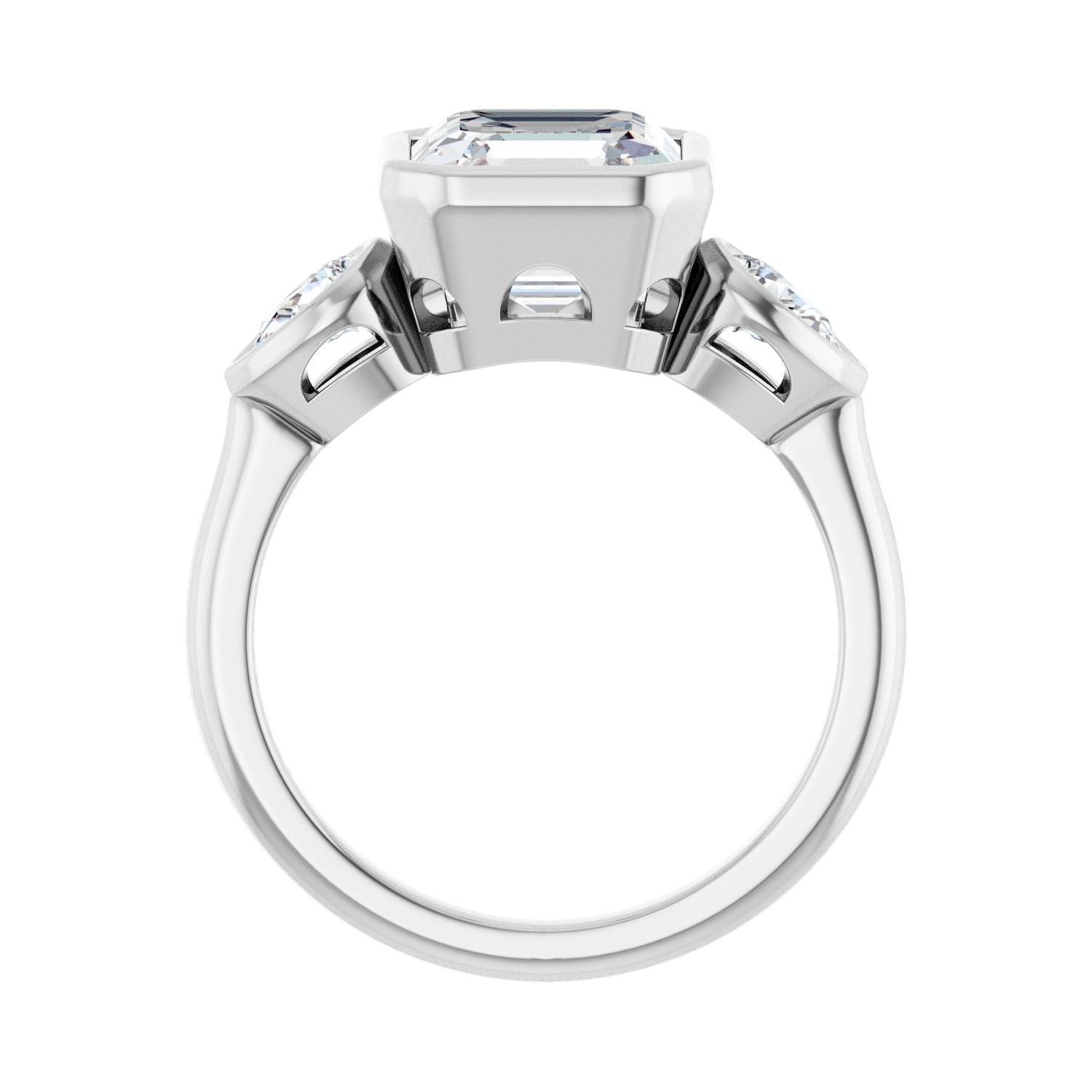 Asscher Bezel-Set Three-Stone Engagement Ring | Metal Type=14K White Gold | Center Stone Size=3 CT | Image 2