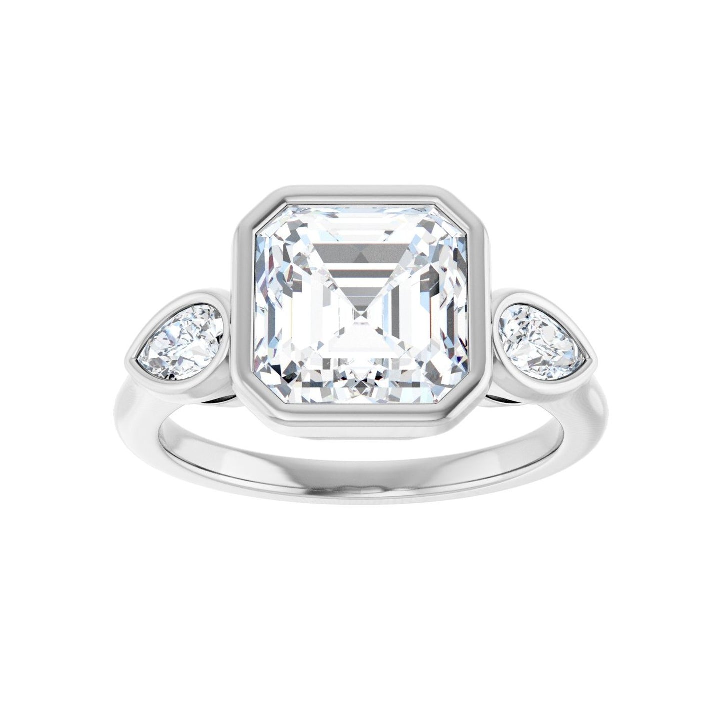 Asscher Bezel-Set Three-Stone Engagement Ring | Metal Type=14K White Gold | Center Stone Size=3 CT | Image 3