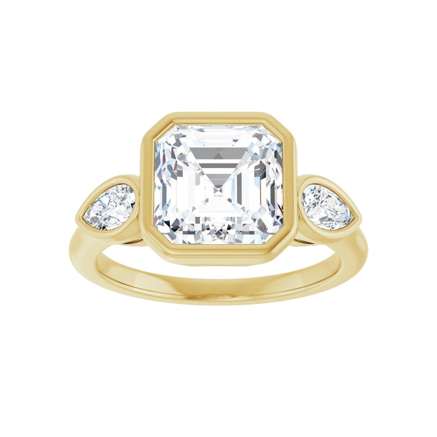 Asscher Bezel-Set Three-Stone Engagement Ring | Metal Type=14K Yellow Gold | Center Stone Size=3 CT | Image 3