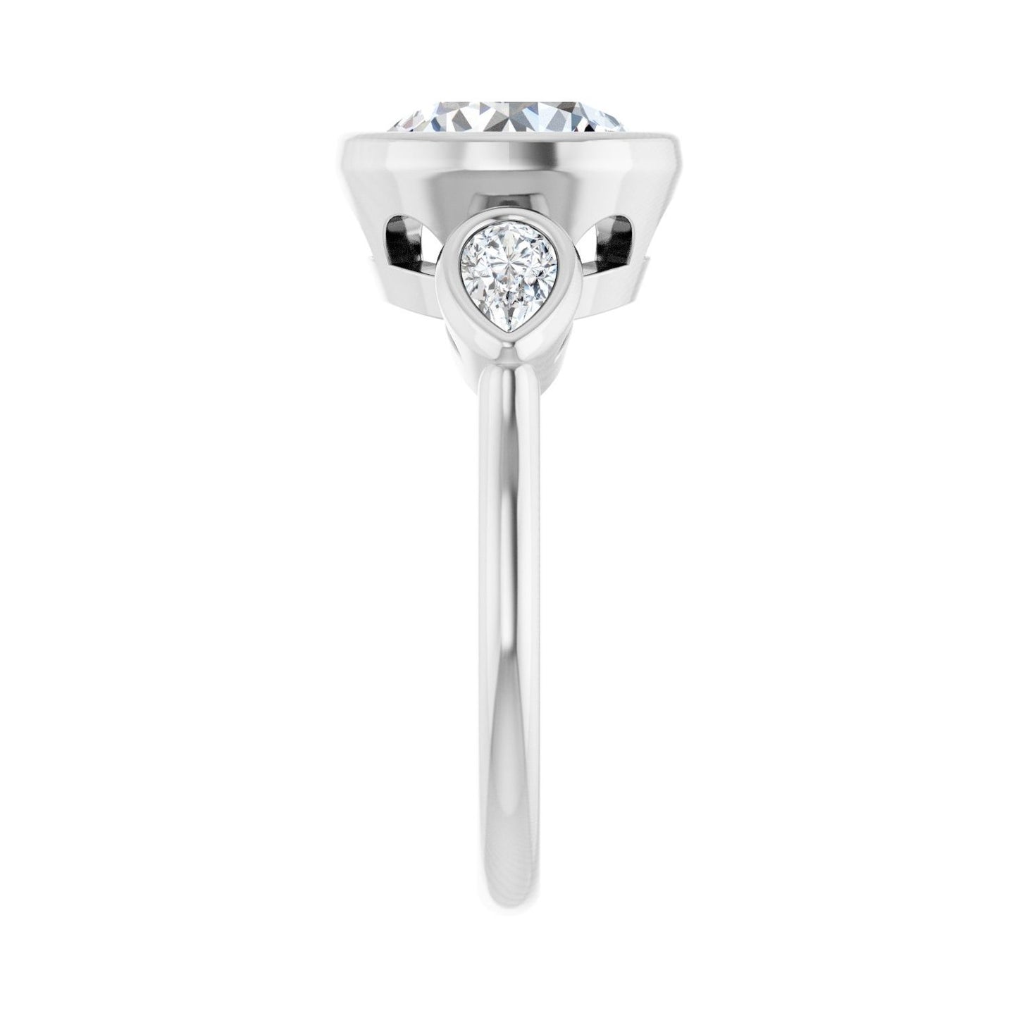 Round Bezel-Set Three-Stone Engagement Ring | Metal Type=14K White Gold | Center Stone Size=2.5 CT | Image 4