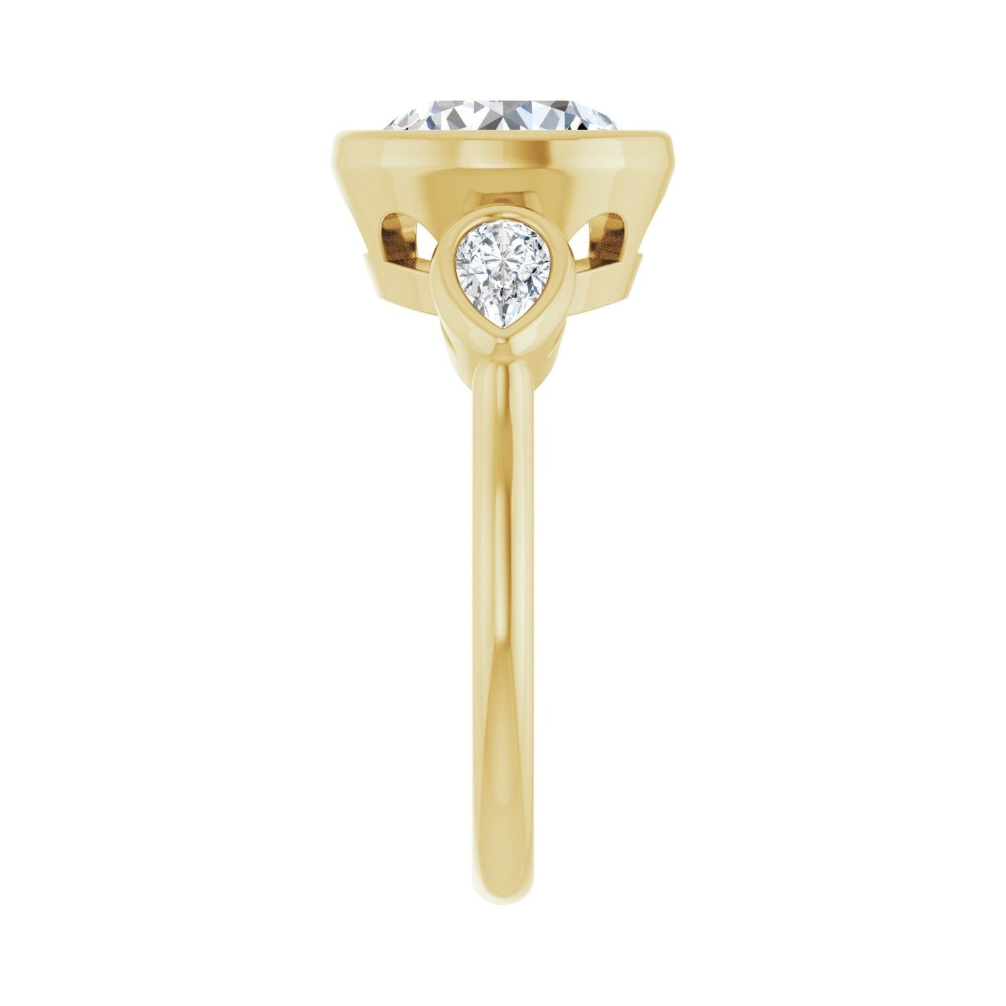Round Bezel-Set Three-Stone Engagement Ring | Metal Type=14K Yellow Gold | Center Stone Size=2.5 CT | Image 4