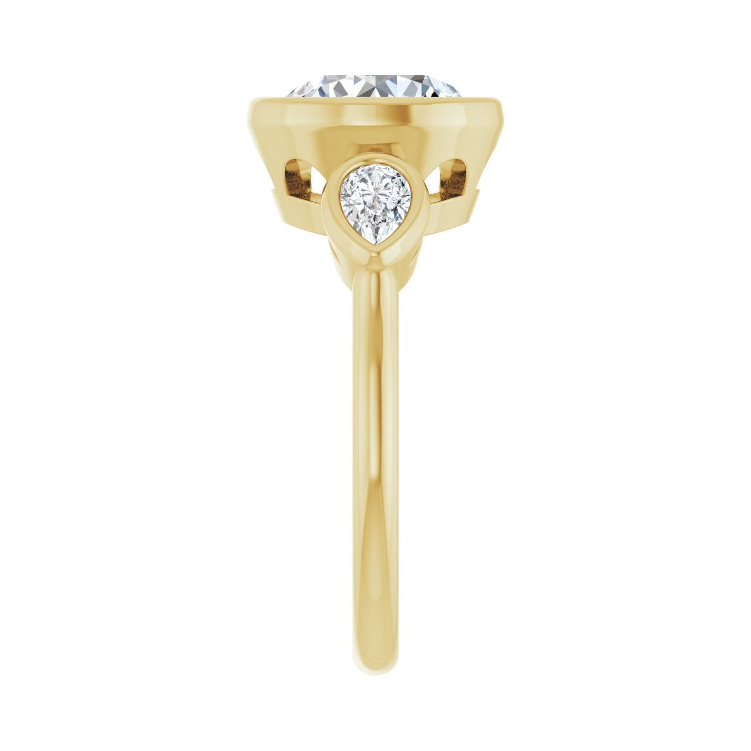 Round Bezel-Set Three-Stone Engagement Ring | Metal Type=14K Yellow Gold | Center Stone Size=2.5 CT | Image 4