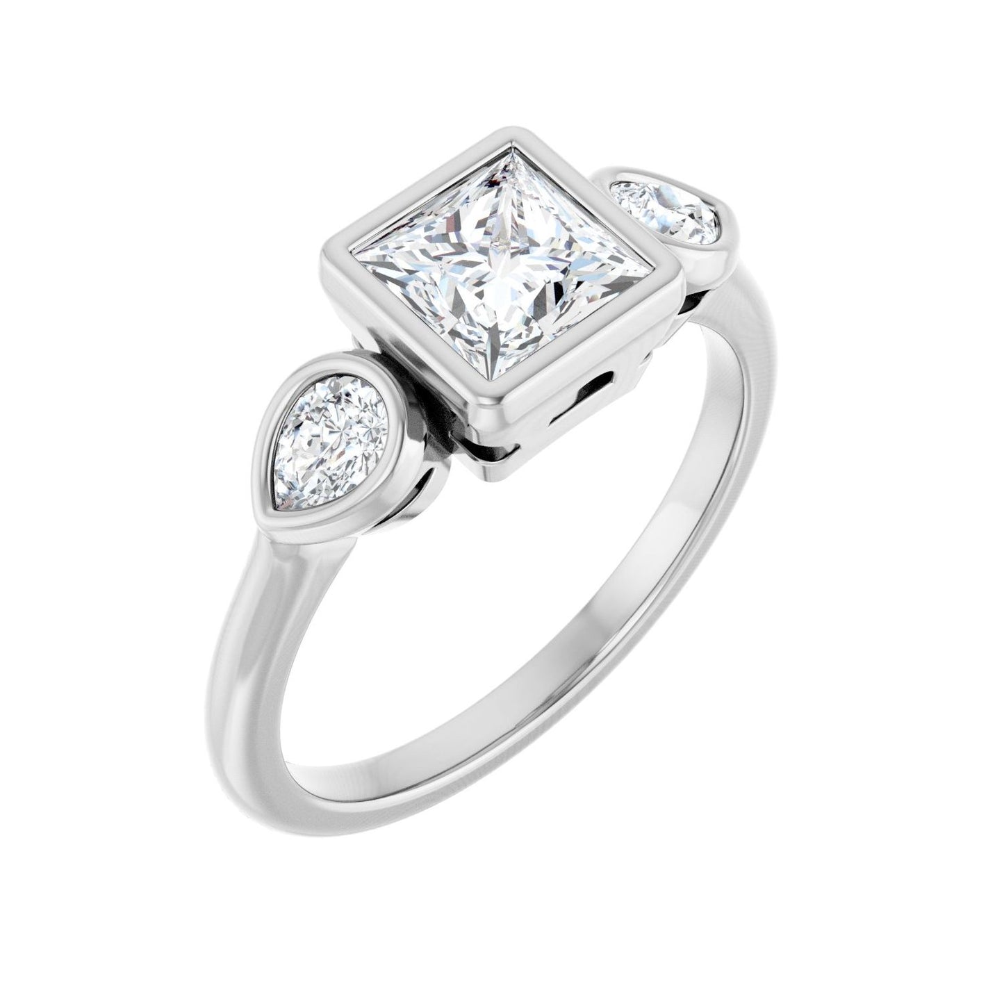 Square Bezel-Set Three-Stone Engagement Ring | Metal Type=14K White Gold | Center Stone Size=1 CT | Image 1