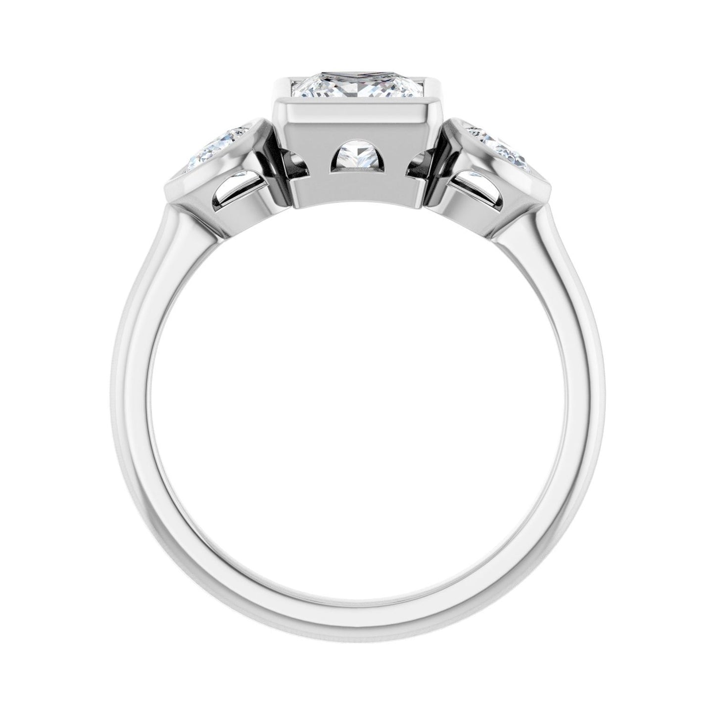 Square Bezel-Set Three-Stone Engagement Ring | Metal Type=14K White Gold | Center Stone Size=1 CT | Image 2