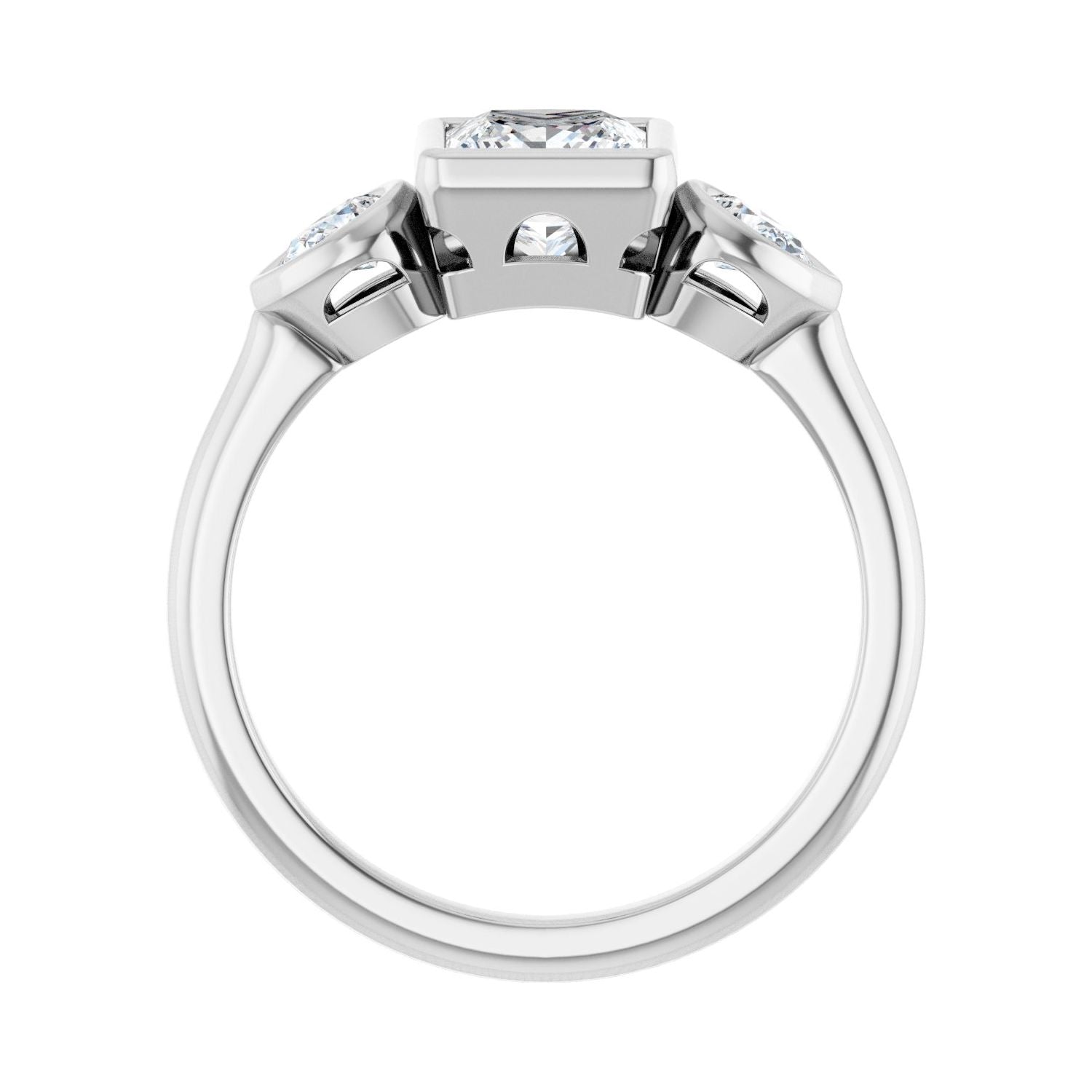 Square Bezel-Set Three-Stone Engagement Ring | Metal Type=14K White Gold | Center Stone Size=1 CT | Image 2