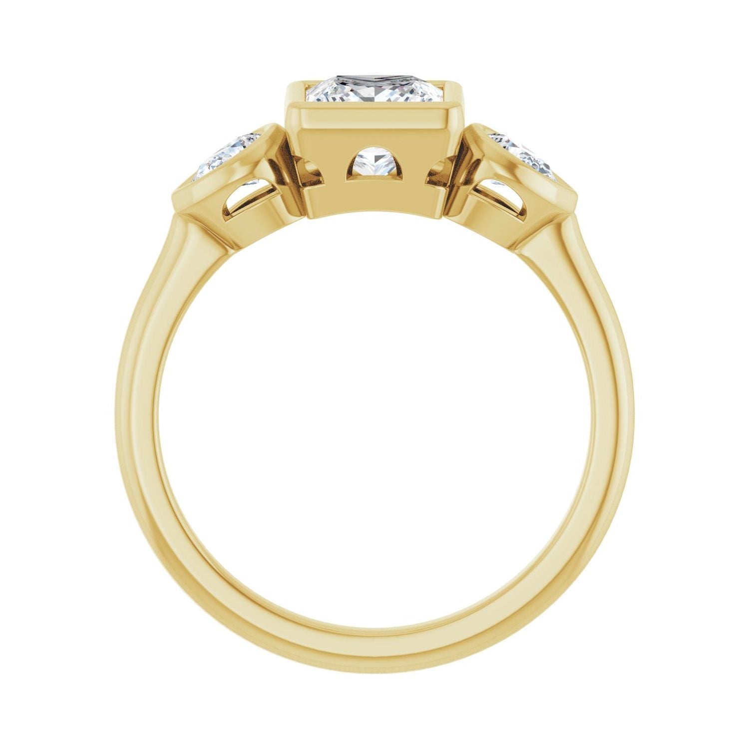Square Bezel-Set Three-Stone Engagement Ring | Metal Type=14K Yellow Gold | Center Stone Size=1 CT | Image 2