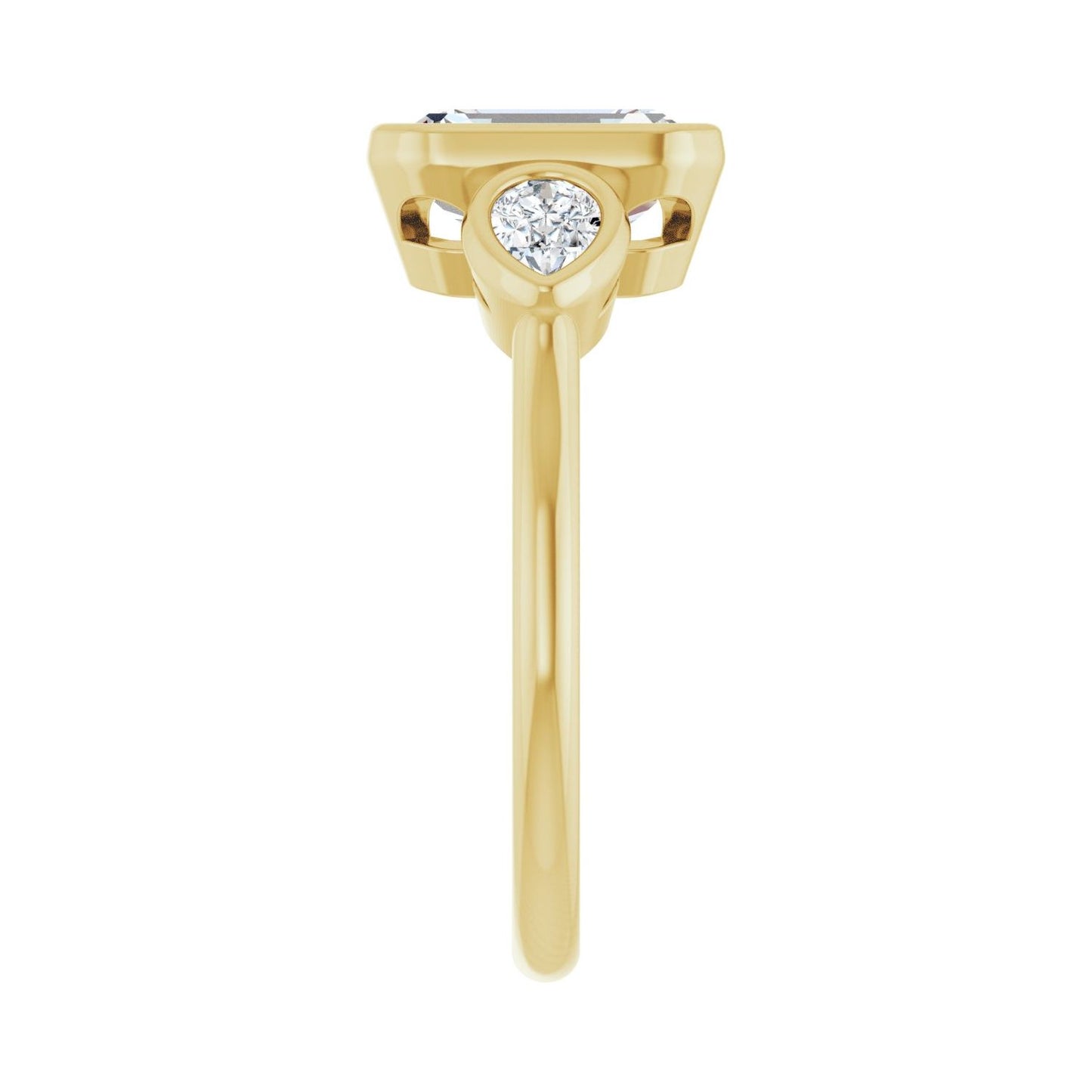 Emerald Bezel-Set Three-Stone Engagement Ring | Metal Type=14K Yellow Gold | Center Stone Size=2 CT | Image 4
