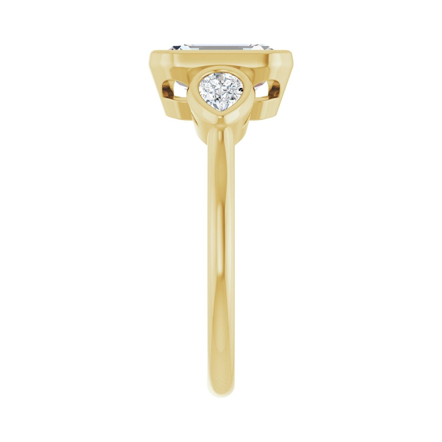 Emerald Bezel-Set Three-Stone Engagement Ring | Metal Type=14K Yellow Gold | Center Stone Size=2 CT | Image 4