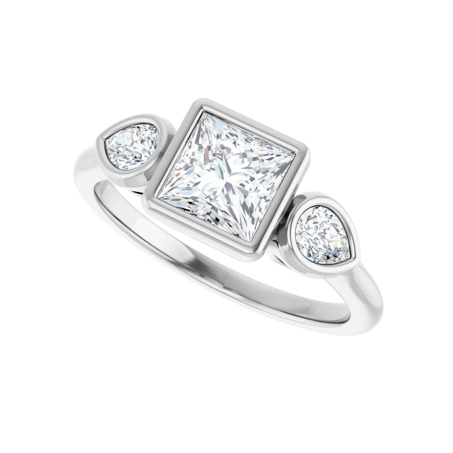 Square Bezel-Set Three-Stone Engagement Ring | Metal Type=14K White Gold | Center Stone Size=1 CT | Image 5