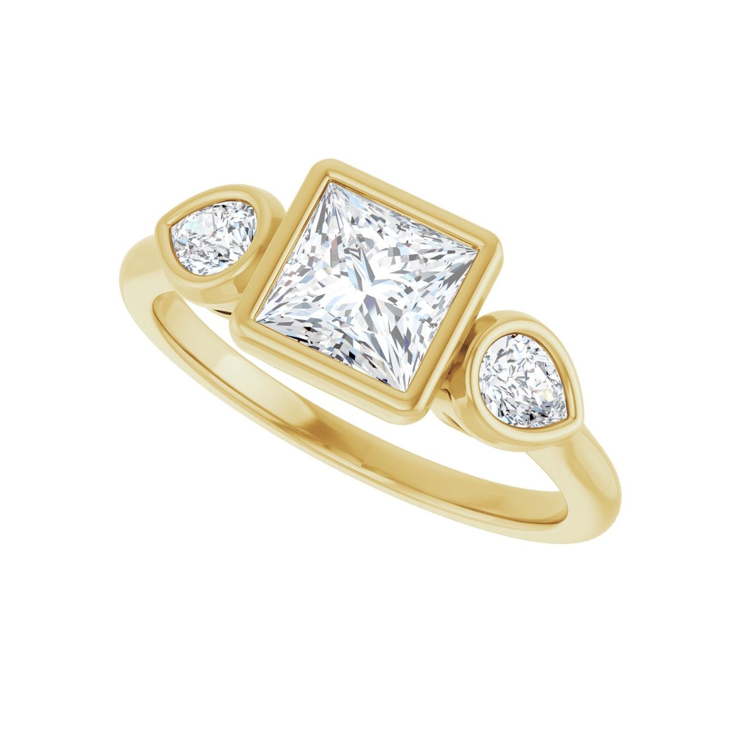 Square Bezel-Set Three-Stone Engagement Ring | Metal Type=14K Yellow Gold | Center Stone Size=1 CT | Image 5