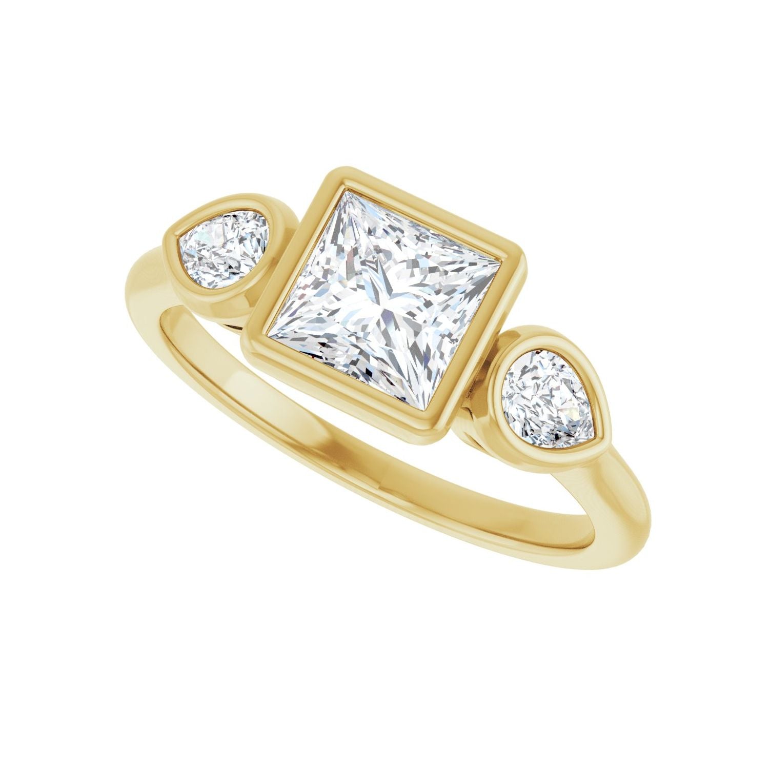 Square Bezel-Set Three-Stone Engagement Ring | Metal Type=14K Yellow Gold | Center Stone Size=1 CT | Image 5
