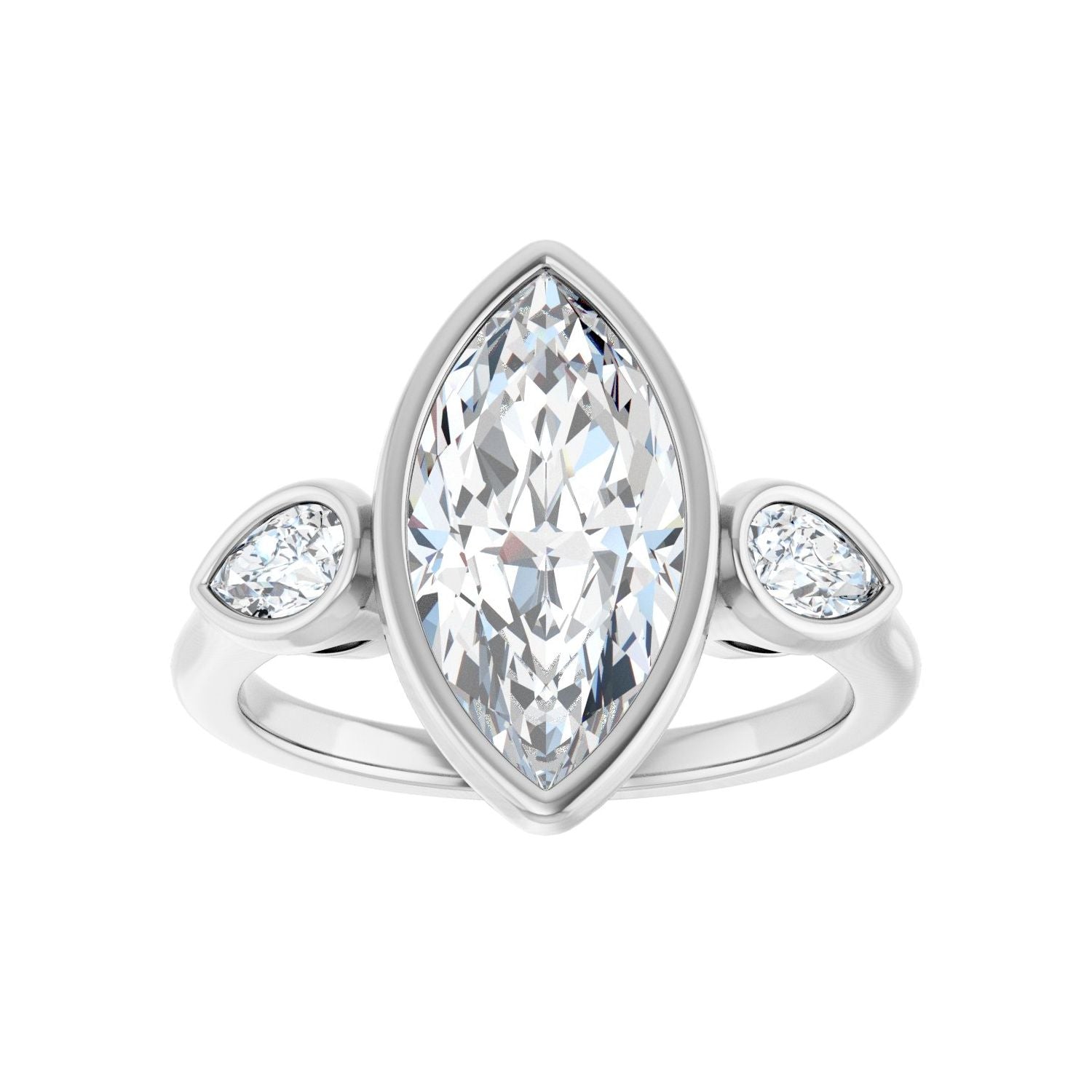 Marquise Bezel-Set Three-Stone Engagement Ring | Metal Type=14K White Gold | Center Stone Size=2.5 CT | Image 3