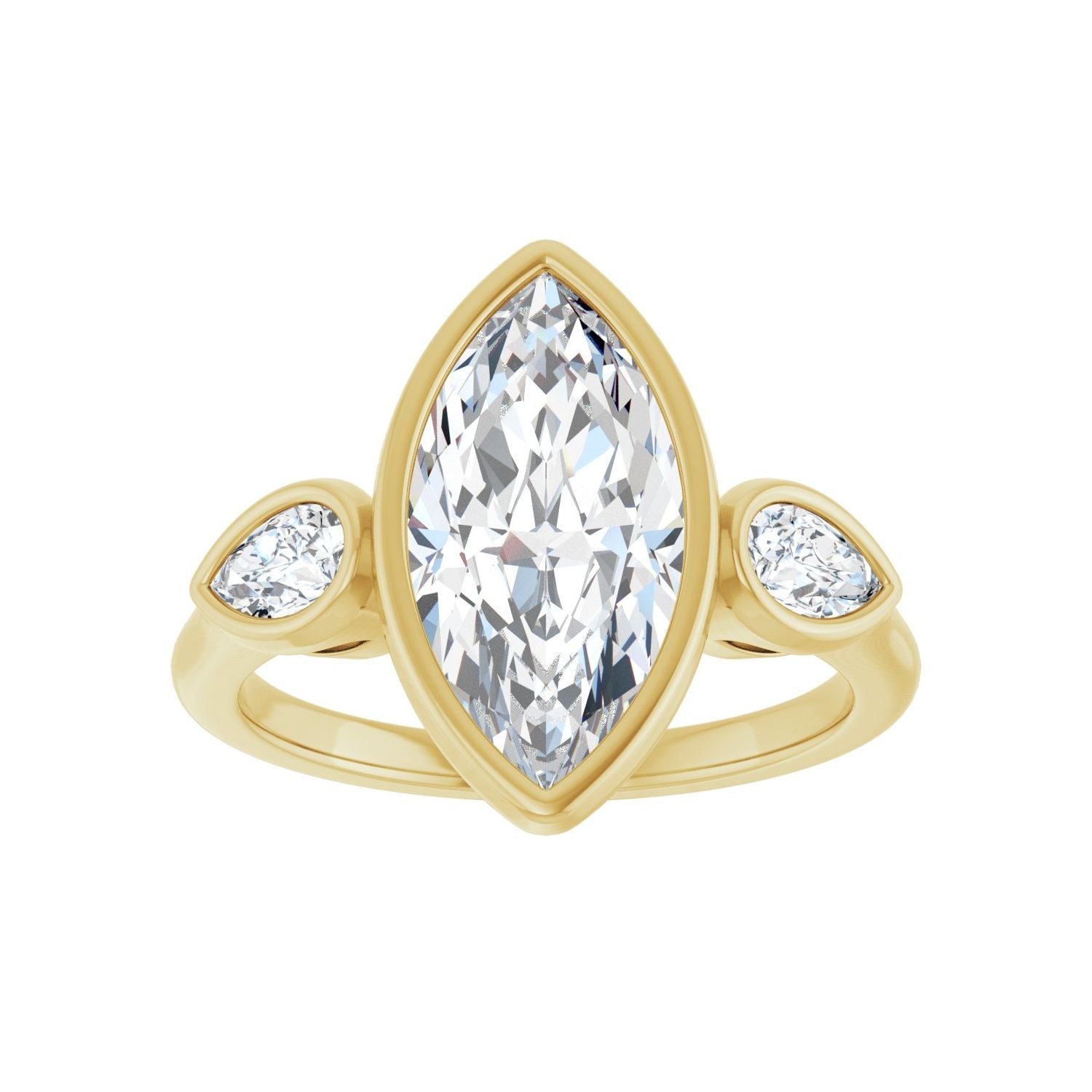 Marquise Bezel-Set Three-Stone Engagement Ring | Metal Type=14K Yellow Gold | Center Stone Size=2.5 CT | Image 3
