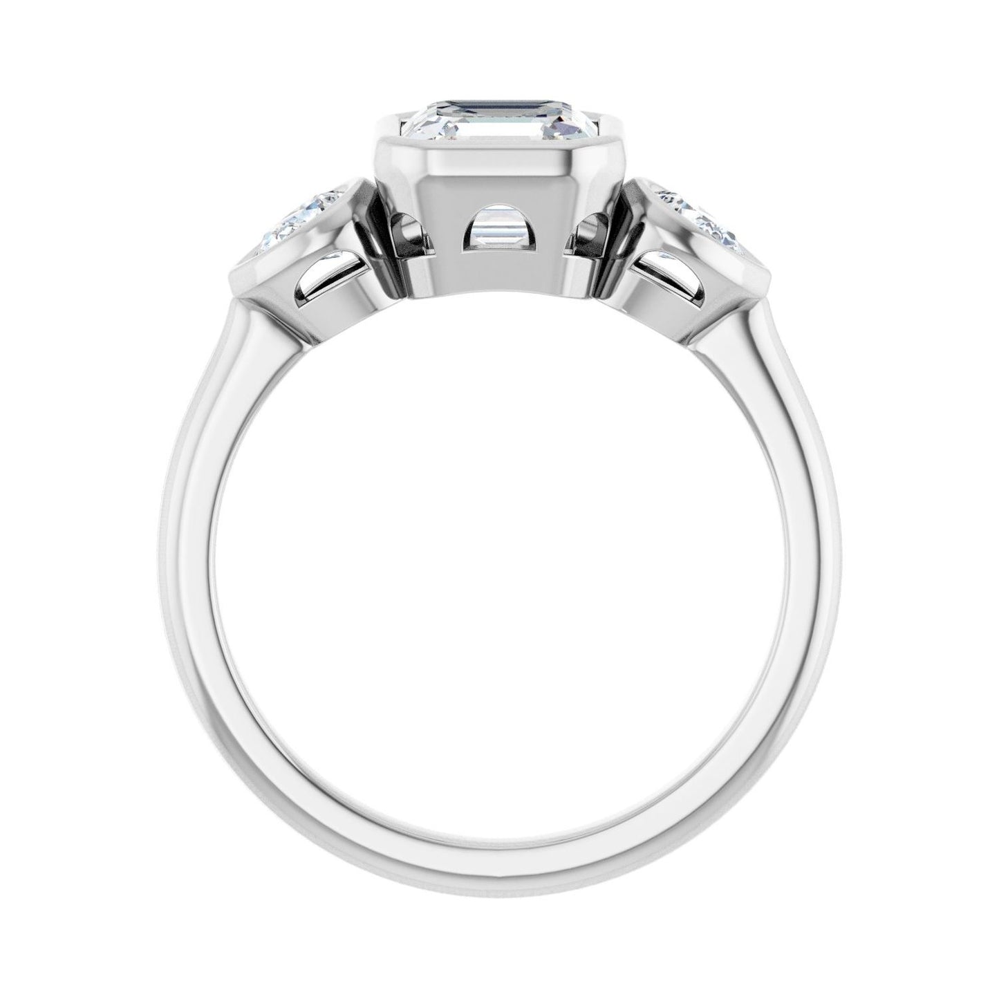 Asscher Bezel-Set Three-Stone Engagement Ring | Metal Type=14K White Gold | Center Stone Size=1 CT | Image 2