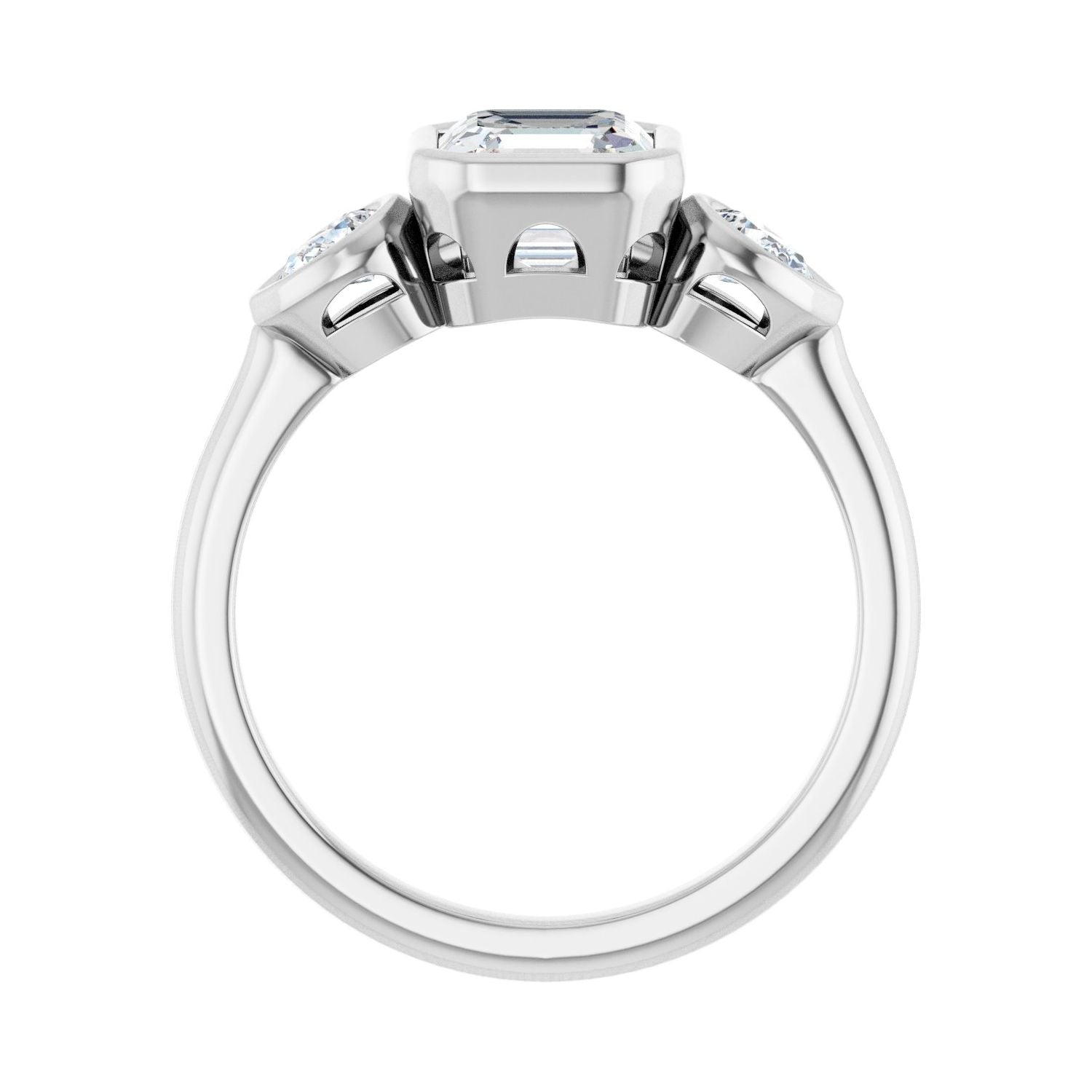 Asscher Bezel-Set Three-Stone Engagement Ring | Metal Type=14K White Gold | Center Stone Size=1 CT | Image 2