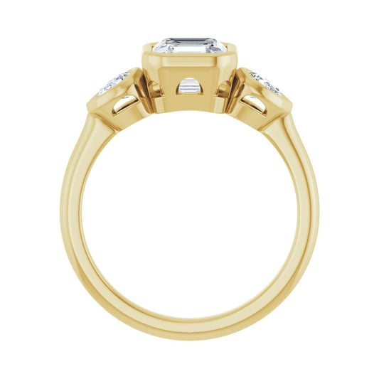 Asscher Bezel-Set Three-Stone Engagement Ring | Metal Type=14K Yellow Gold | Center Stone Size=1 CT | Image 2