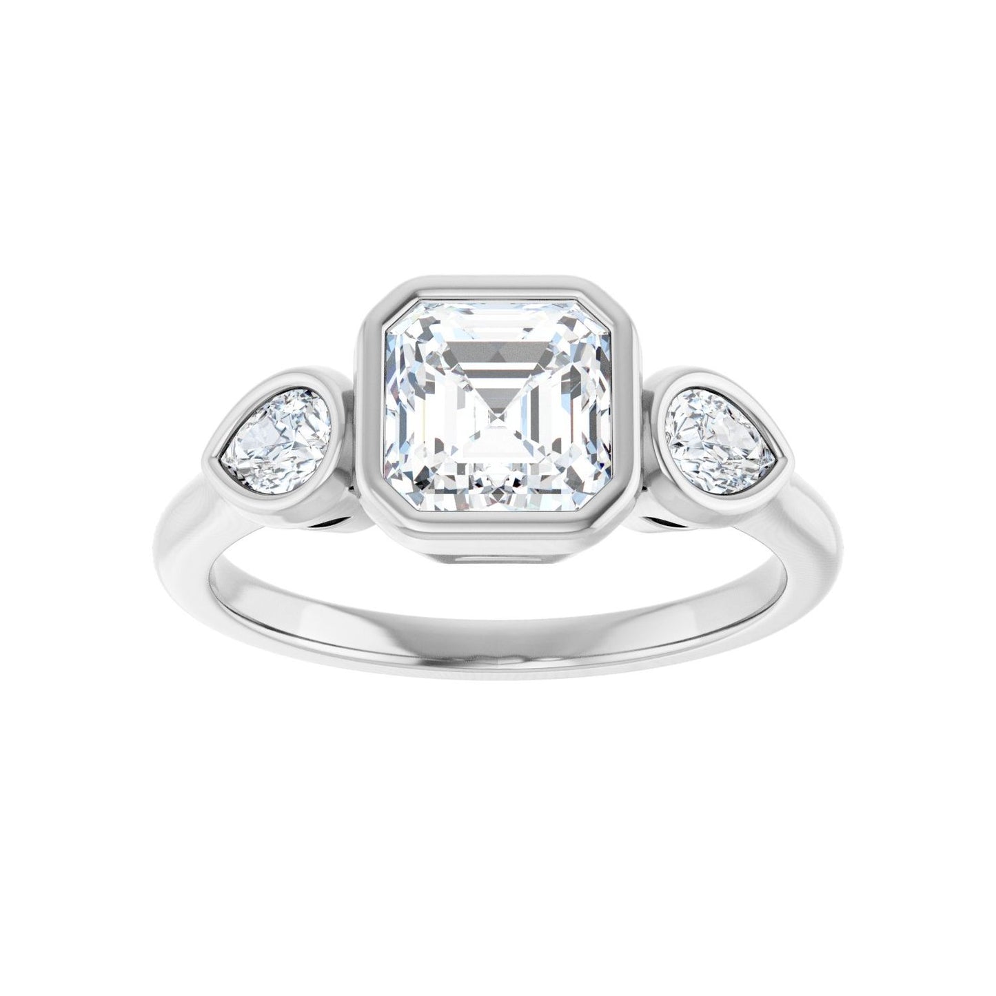 Asscher Bezel-Set Three-Stone Engagement Ring | Metal Type=14K White Gold | Center Stone Size=1 CT | Image 3