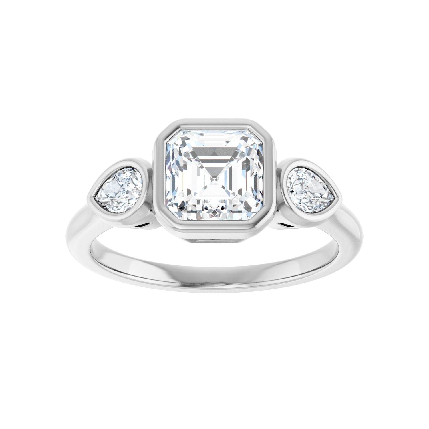 Asscher Bezel-Set Three-Stone Engagement Ring | Metal Type=14K White Gold | Center Stone Size=1 CT | Image 3
