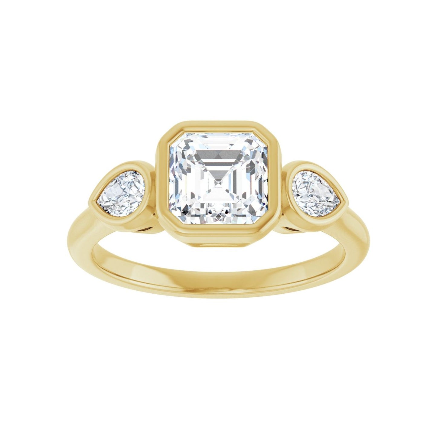 Asscher Bezel-Set Three-Stone Engagement Ring | Metal Type=14K Yellow Gold | Center Stone Size=1 CT | Image 3