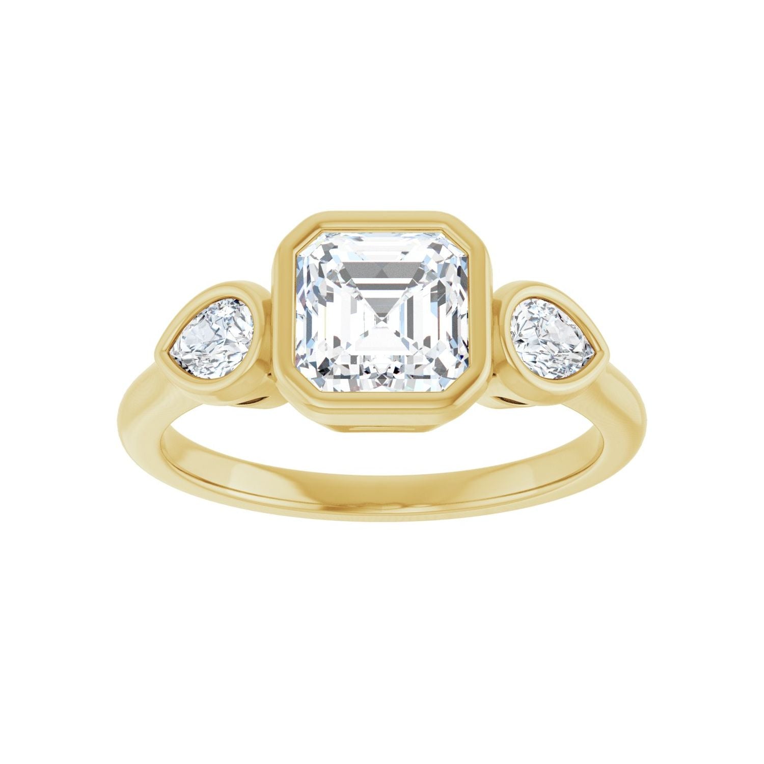Asscher Bezel-Set Three-Stone Engagement Ring | Metal Type=14K Yellow Gold | Center Stone Size=1 CT | Image 3