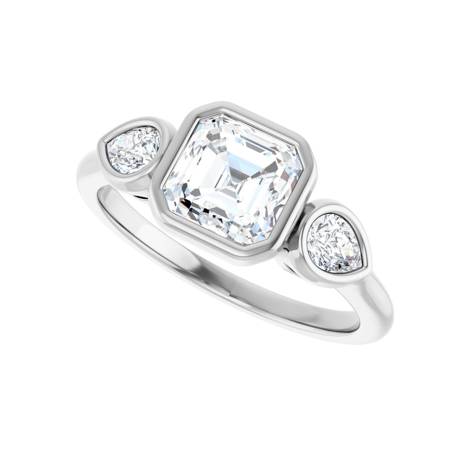 Asscher Bezel-Set Three-Stone Engagement Ring | Metal Type=14K White Gold | Center Stone Size=1 CT | Image 5