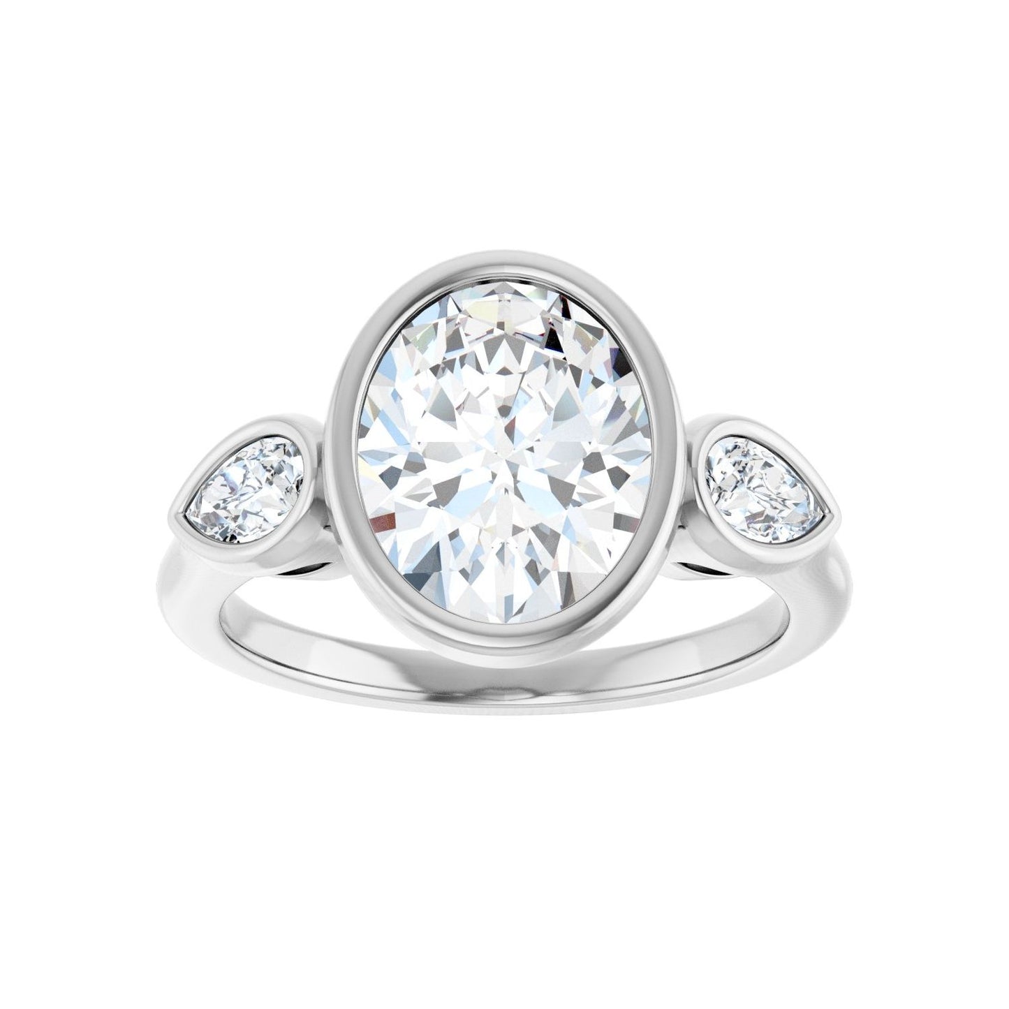 Oval Bezel-Set Three-Stone Engagement Ring | Metal Type=14K White Gold | Center Stone Size=2.5 CT | Image 3