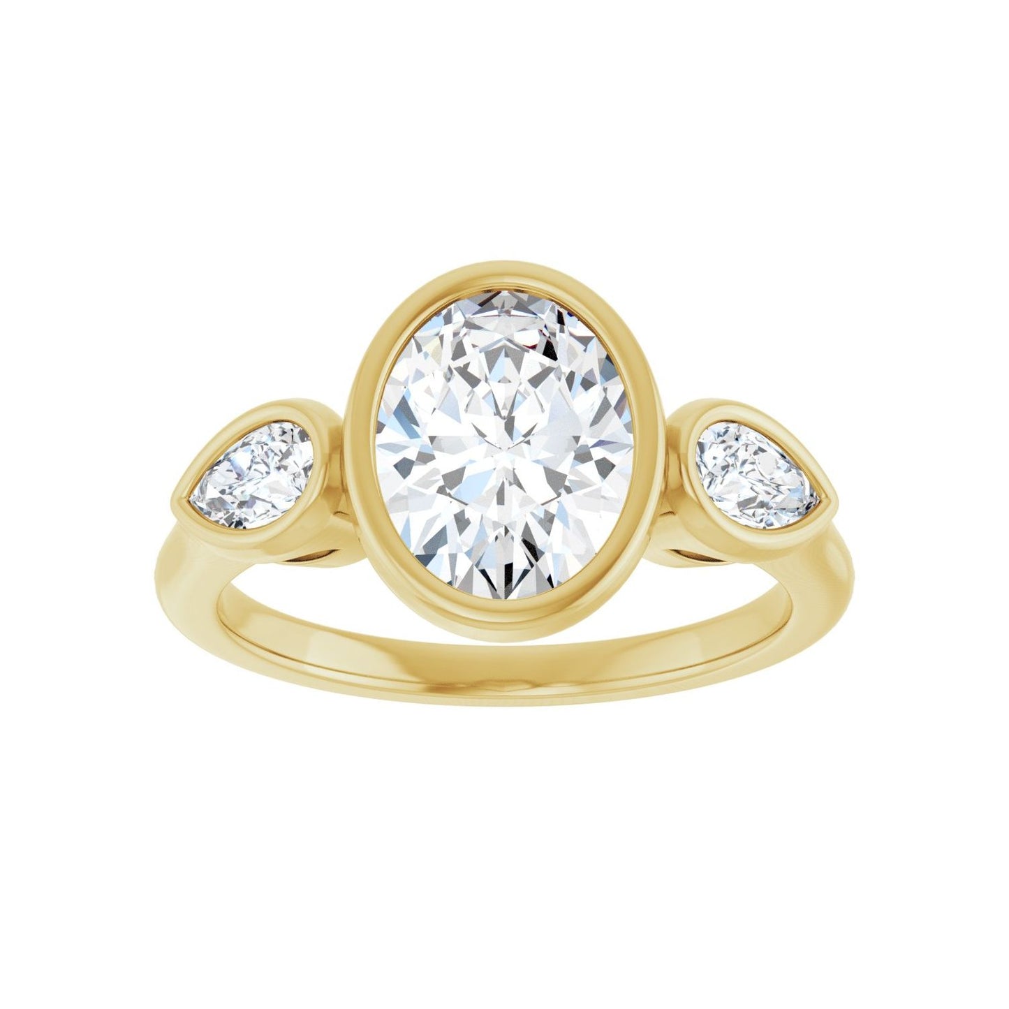 Oval Bezel-Set Three-Stone Engagement Ring | Metal Type=14K Yellow Gold | Center Stone Size=2 CT | Image 3