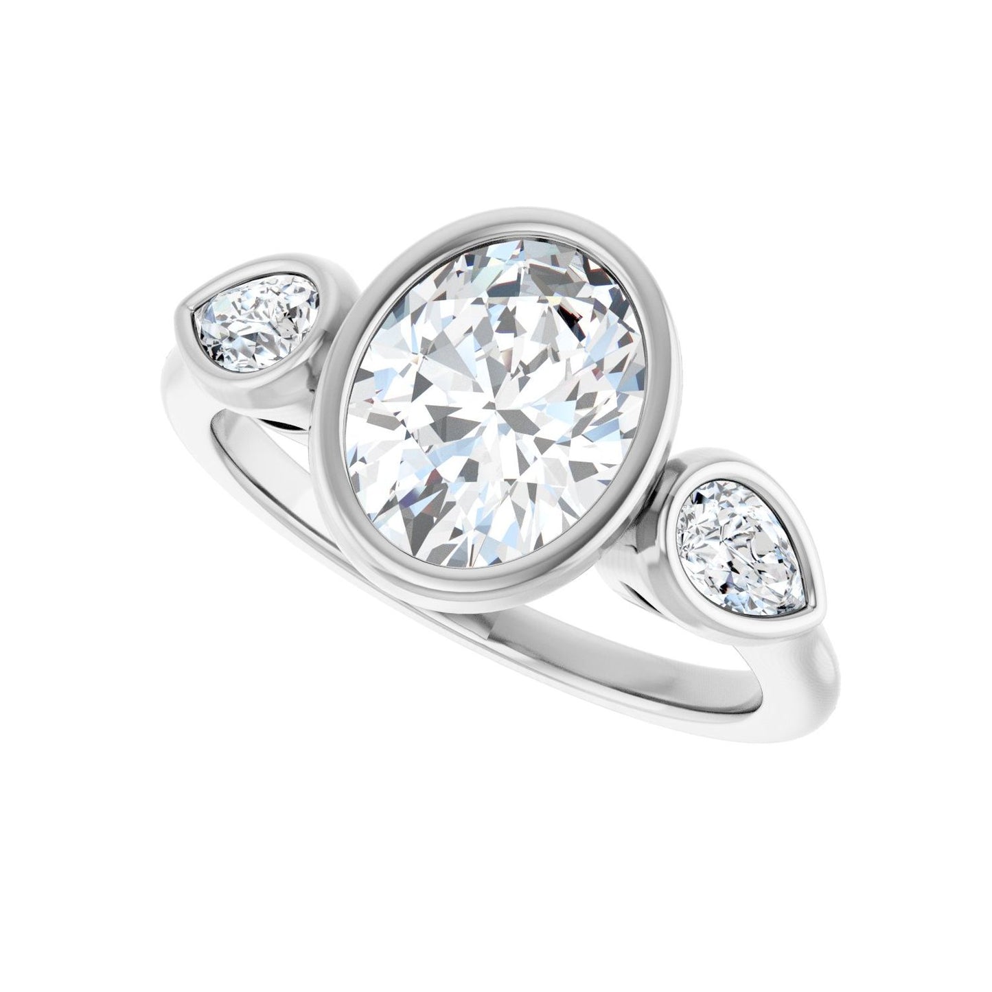 Oval Bezel-Set Three-Stone Engagement Ring | Metal Type=14K White Gold | Center Stone Size=2 CT | Image 5