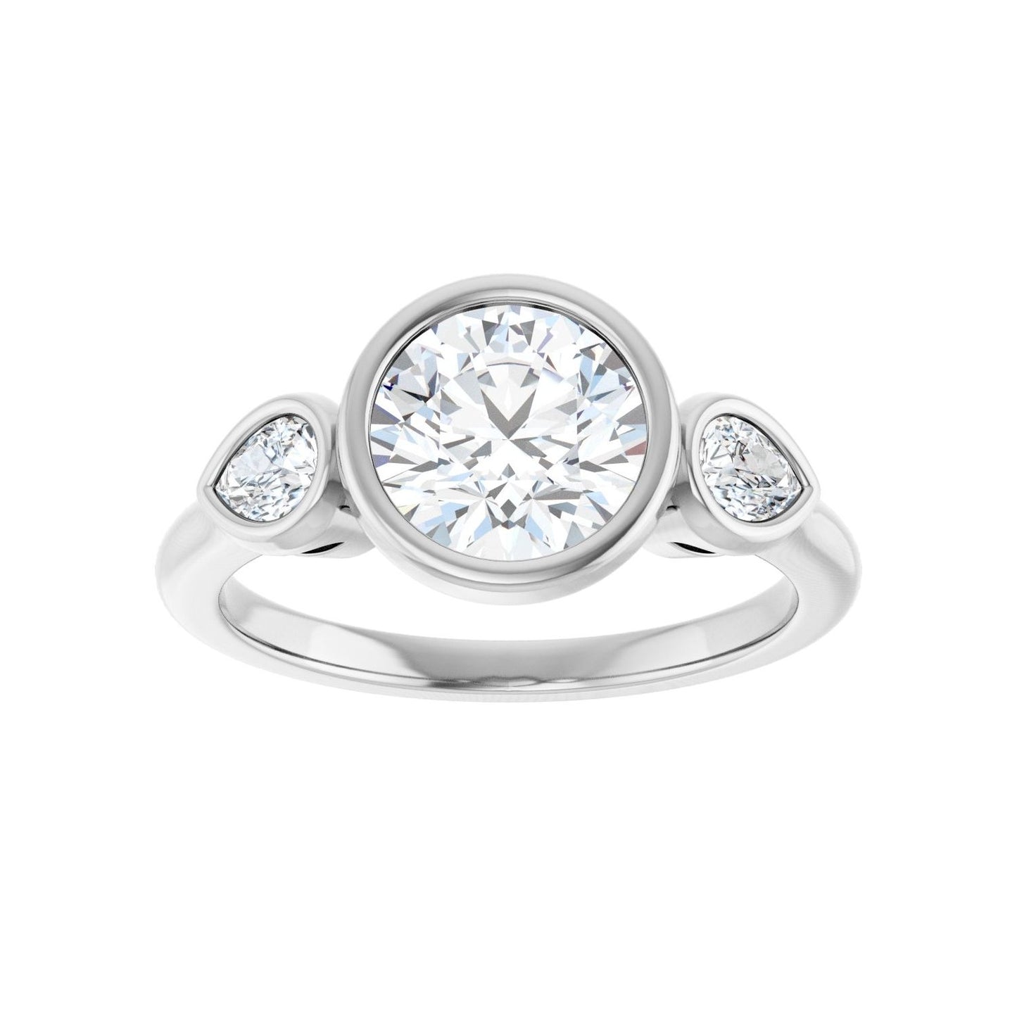 Round Bezel-Set Three-Stone Engagement Ring | Metal Type=14K White Gold | Center Stone Size=1.5 CT | Image 3