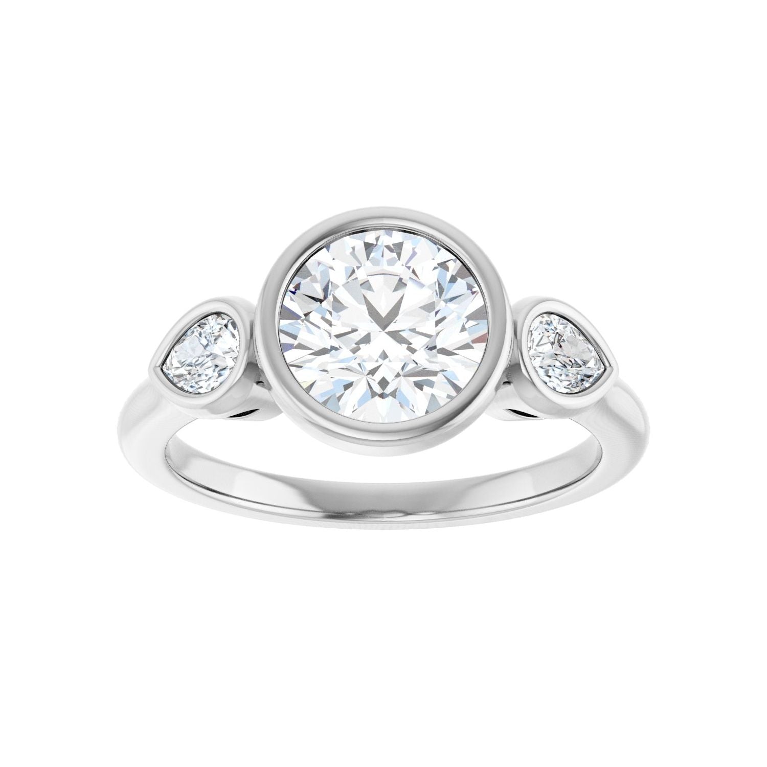 Round Bezel-Set Three-Stone Engagement Ring | Metal Type=14K White Gold | Center Stone Size=1.5 CT | Image 3
