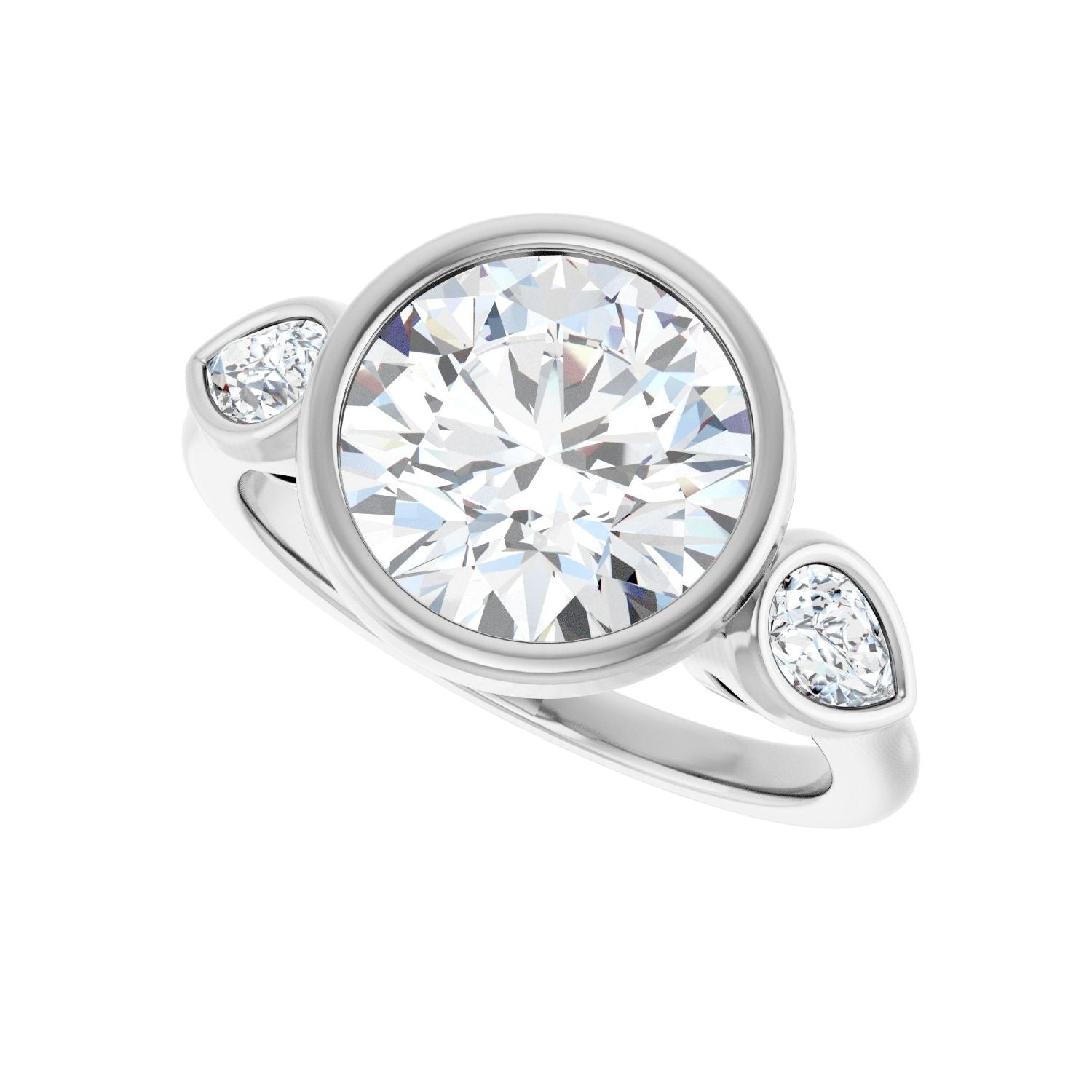 Round Bezel-Set Three-Stone Engagement Ring | Metal Type=14K White Gold | Center Stone Size=3 CT | Image 5