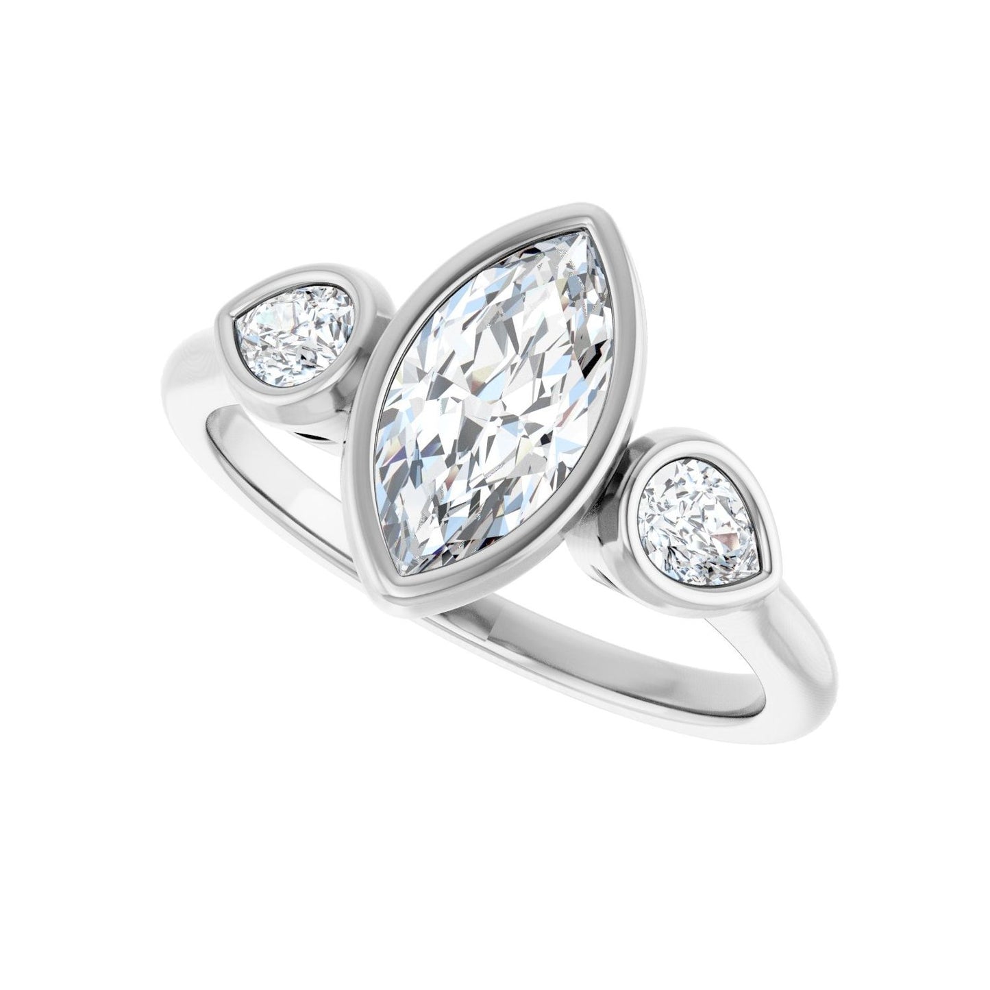Marquise Bezel-Set Three-Stone Engagement Ring | Metal Type=14K White Gold | Center Stone Size=1 CT | Image 5