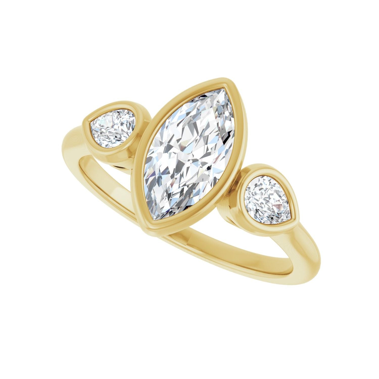 Marquise Bezel-Set Three-Stone Engagement Ring | Metal Type=14K Yellow Gold | Center Stone Size=1 CT | Image 5