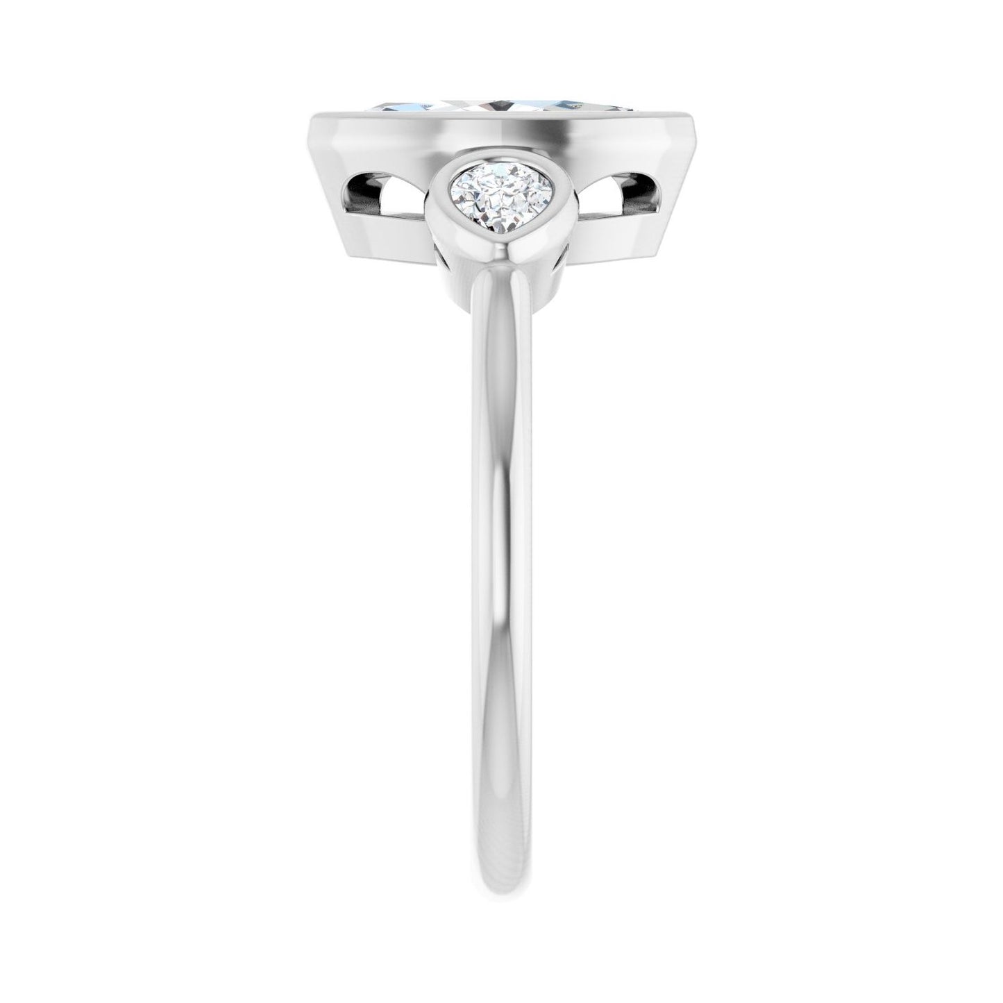 Marquise Bezel-Set Three-Stone Engagement Ring | Metal Type=14K White Gold | Center Stone Size=1 CT | Image 4
