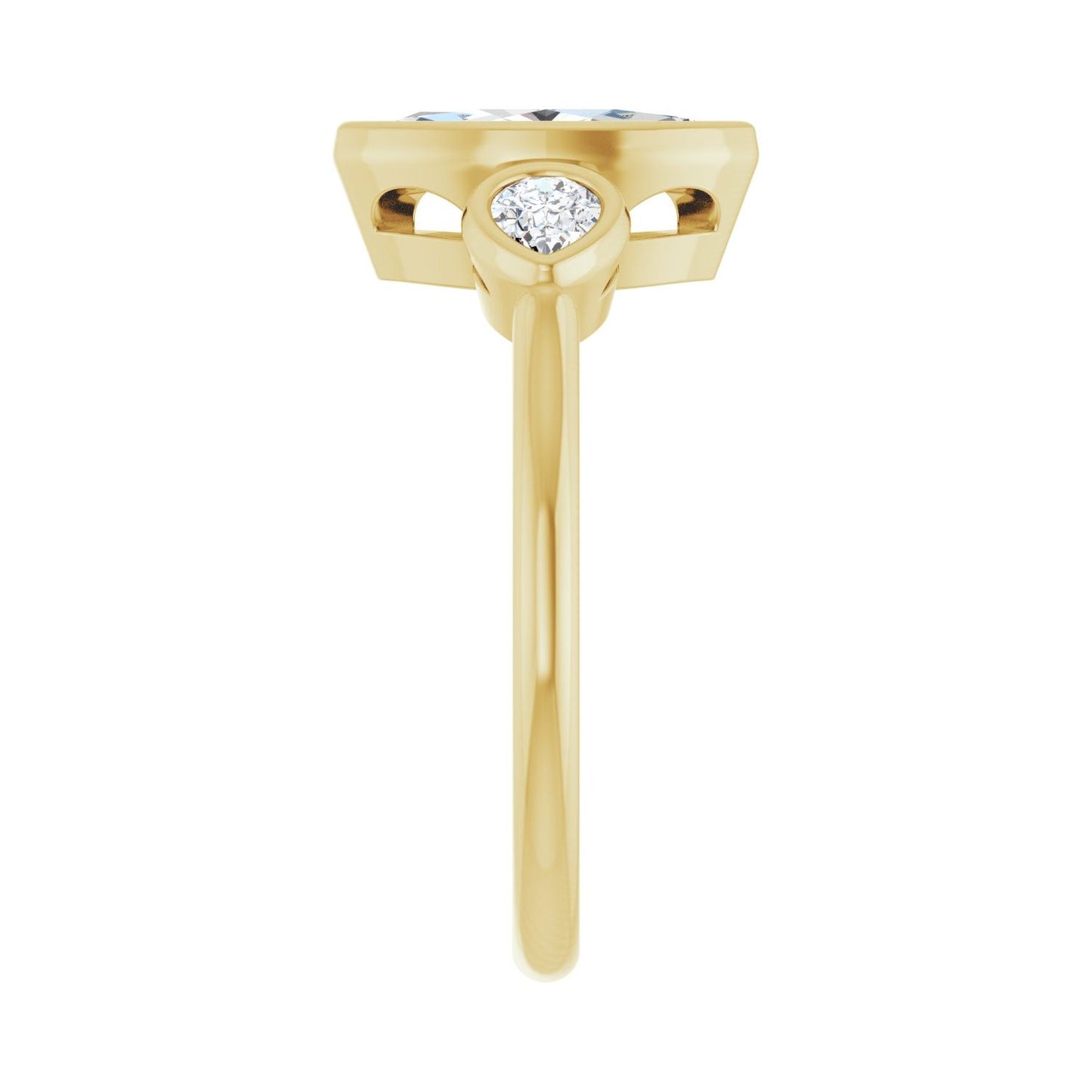 Marquise Bezel-Set Three-Stone Engagement Ring | Metal Type=14K Yellow Gold | Center Stone Size=1 CT | Image 4