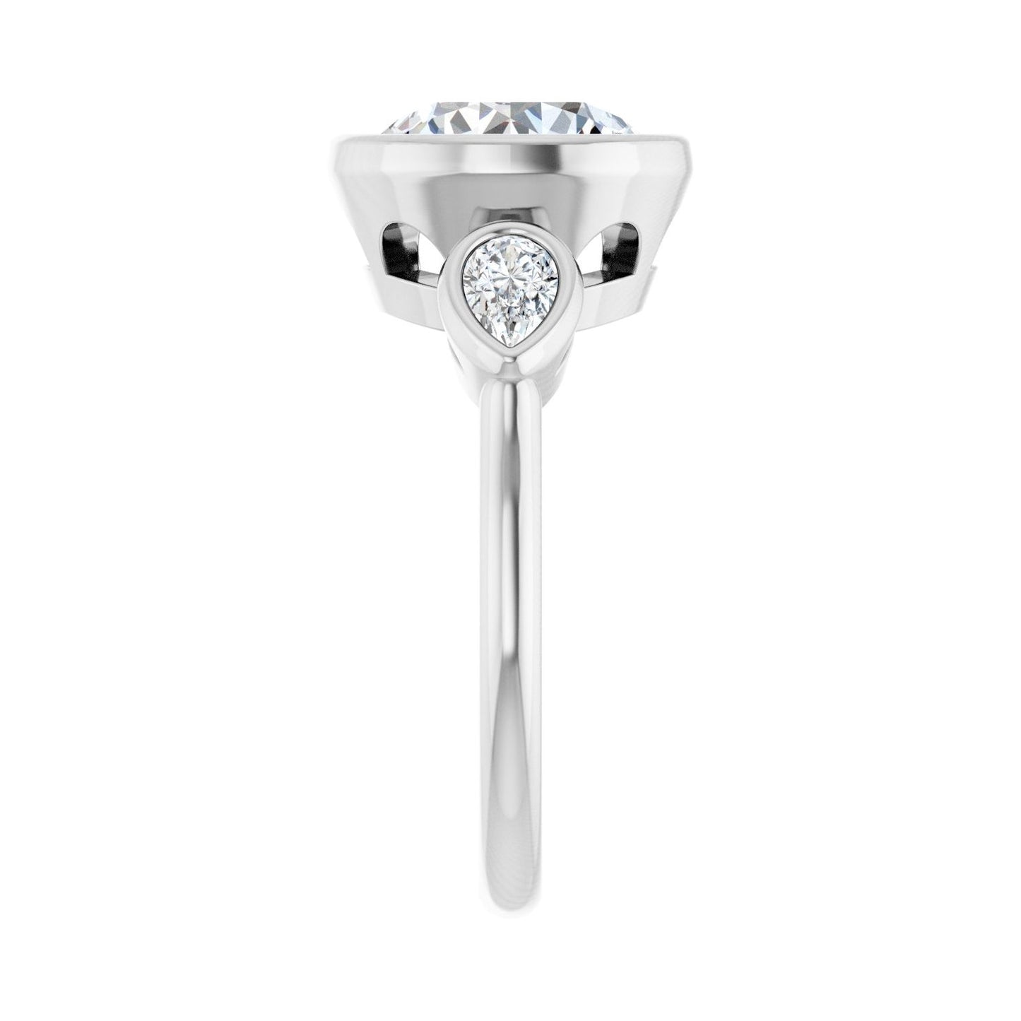 Round Bezel-Set Three-Stone Engagement Ring | Metal Type=14K White Gold | Center Stone Size=3 CT | Image 4