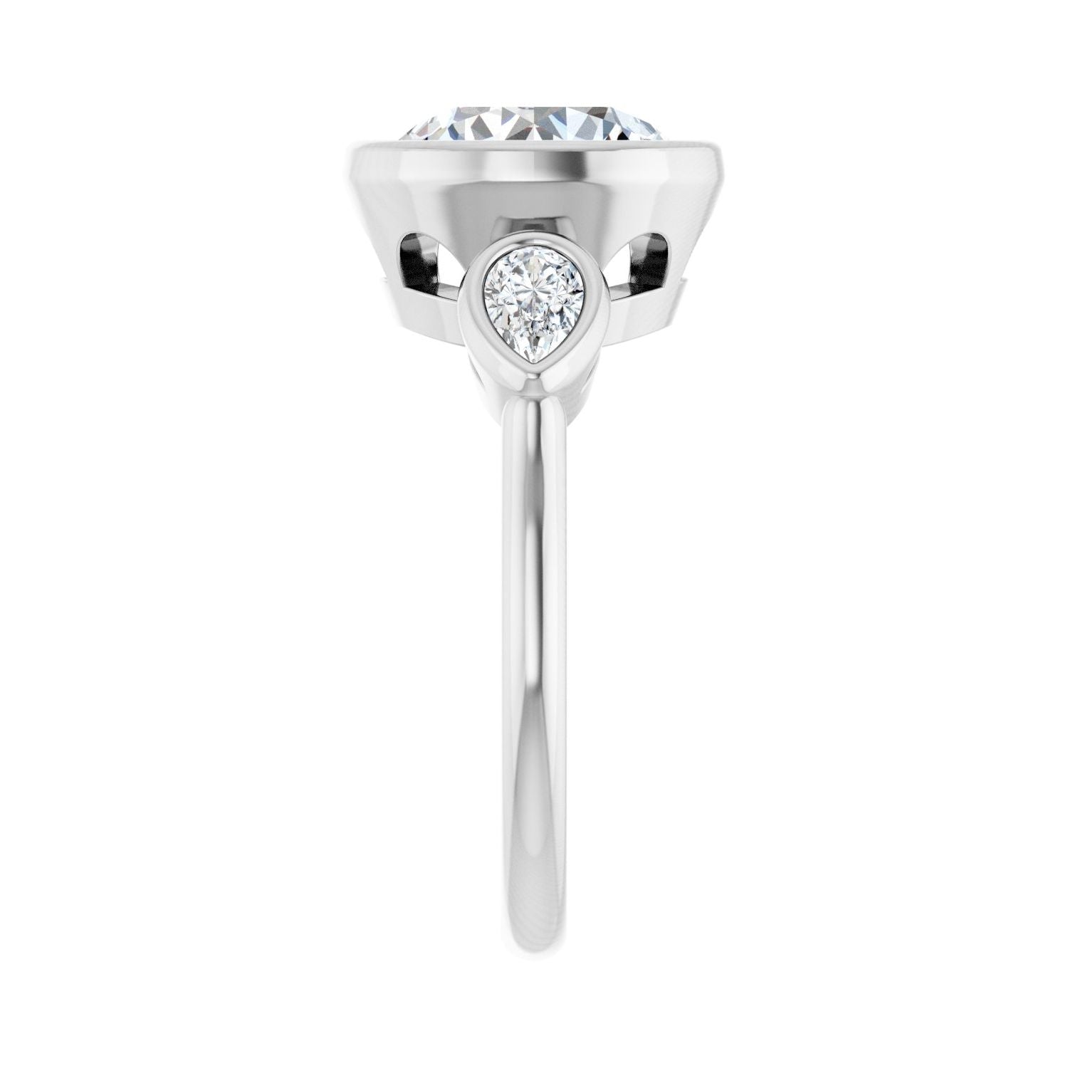 Round Bezel-Set Three-Stone Engagement Ring | Metal Type=14K White Gold | Center Stone Size=3 CT | Image 4