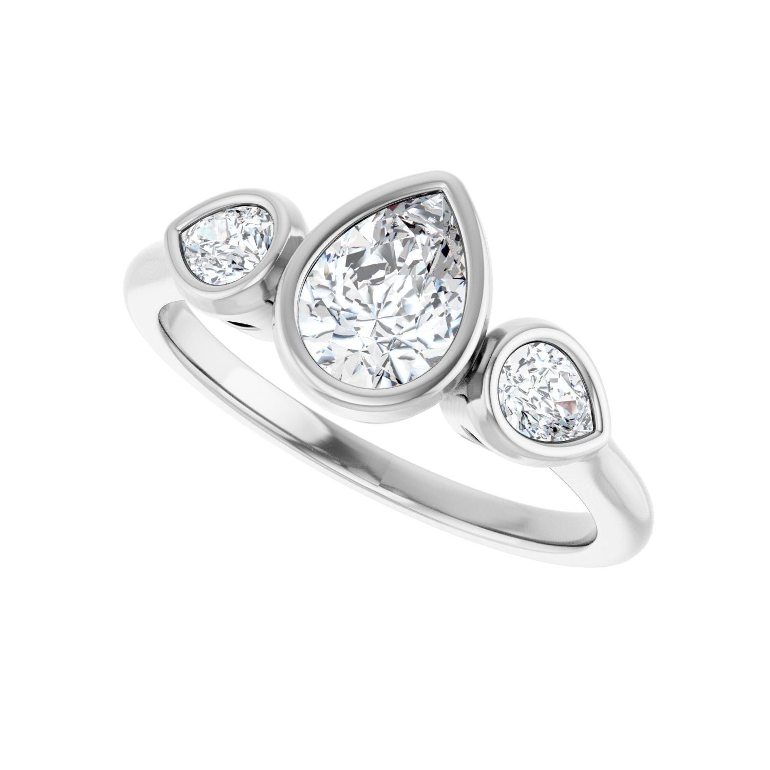 Pear Bezel-Set Three-Stone Engagement Ring | Metal Type=14K White Gold | Center Stone Size=1 CT | Image 5