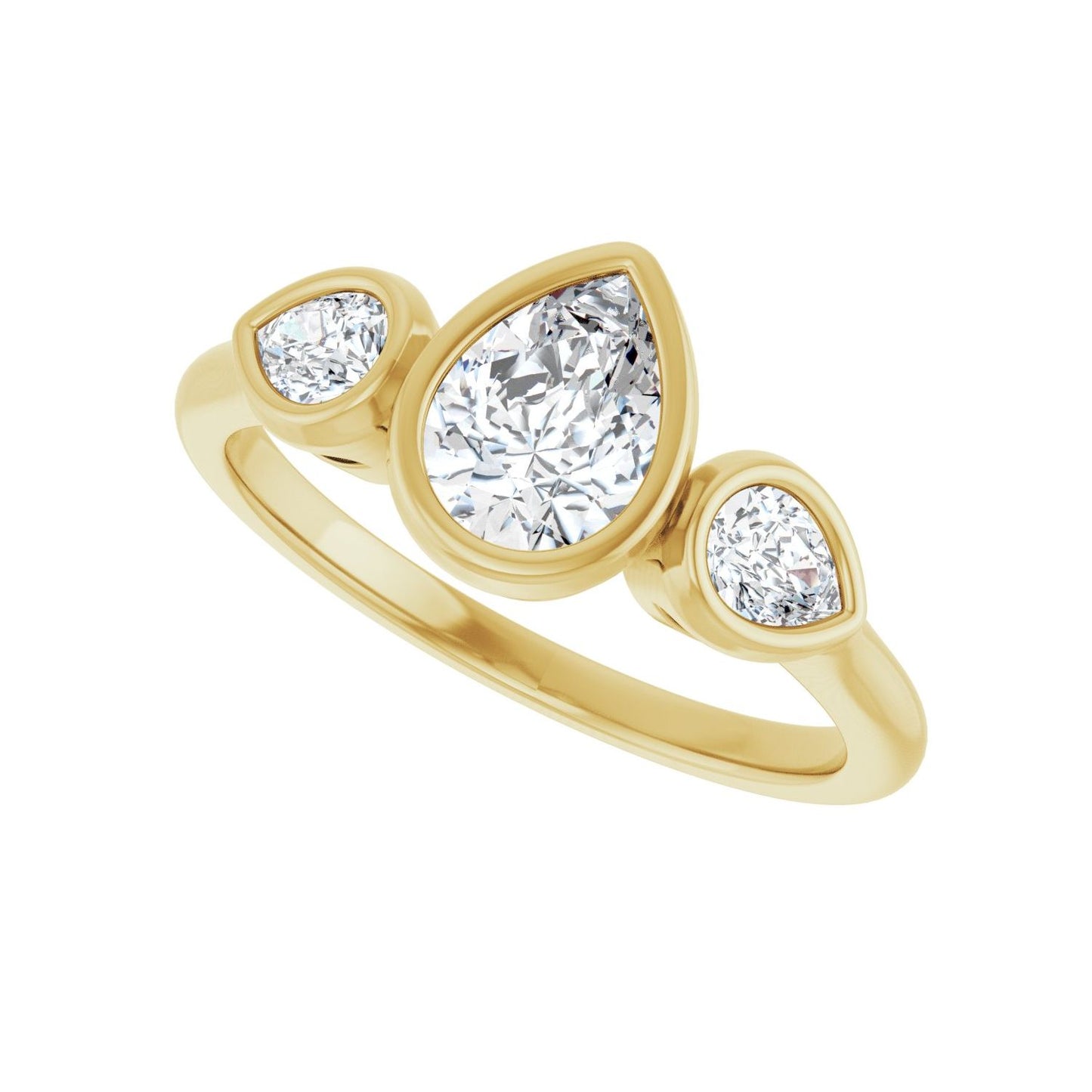 Pear Bezel-Set Three-Stone Engagement Ring | Metal Type=14K Yellow Gold | Center Stone Size=1 CT | Image 5