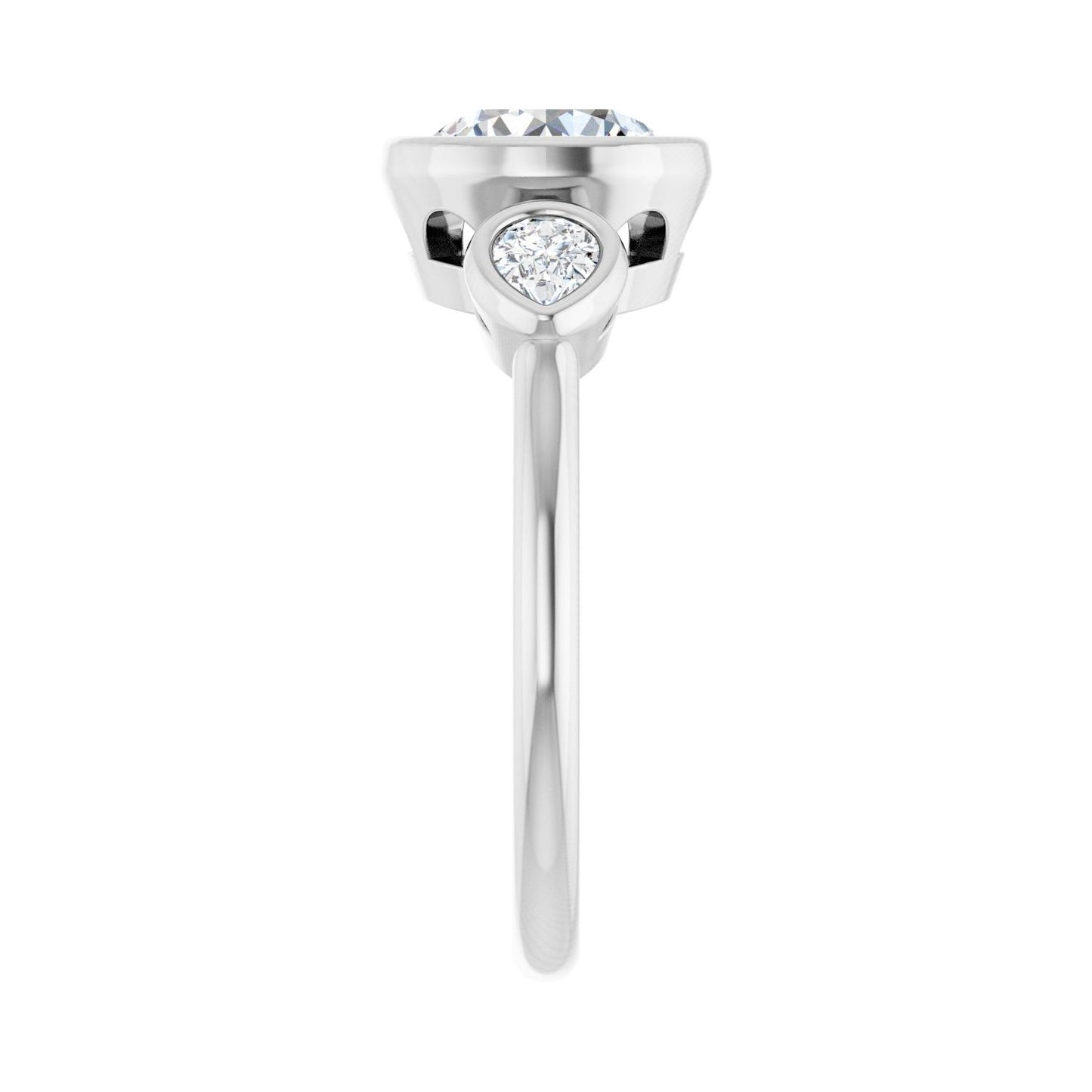Round Bezel-Set Three-Stone Engagement Ring | Metal Type=14K White Gold | Center Stone Size=1.5 CT | Image 4