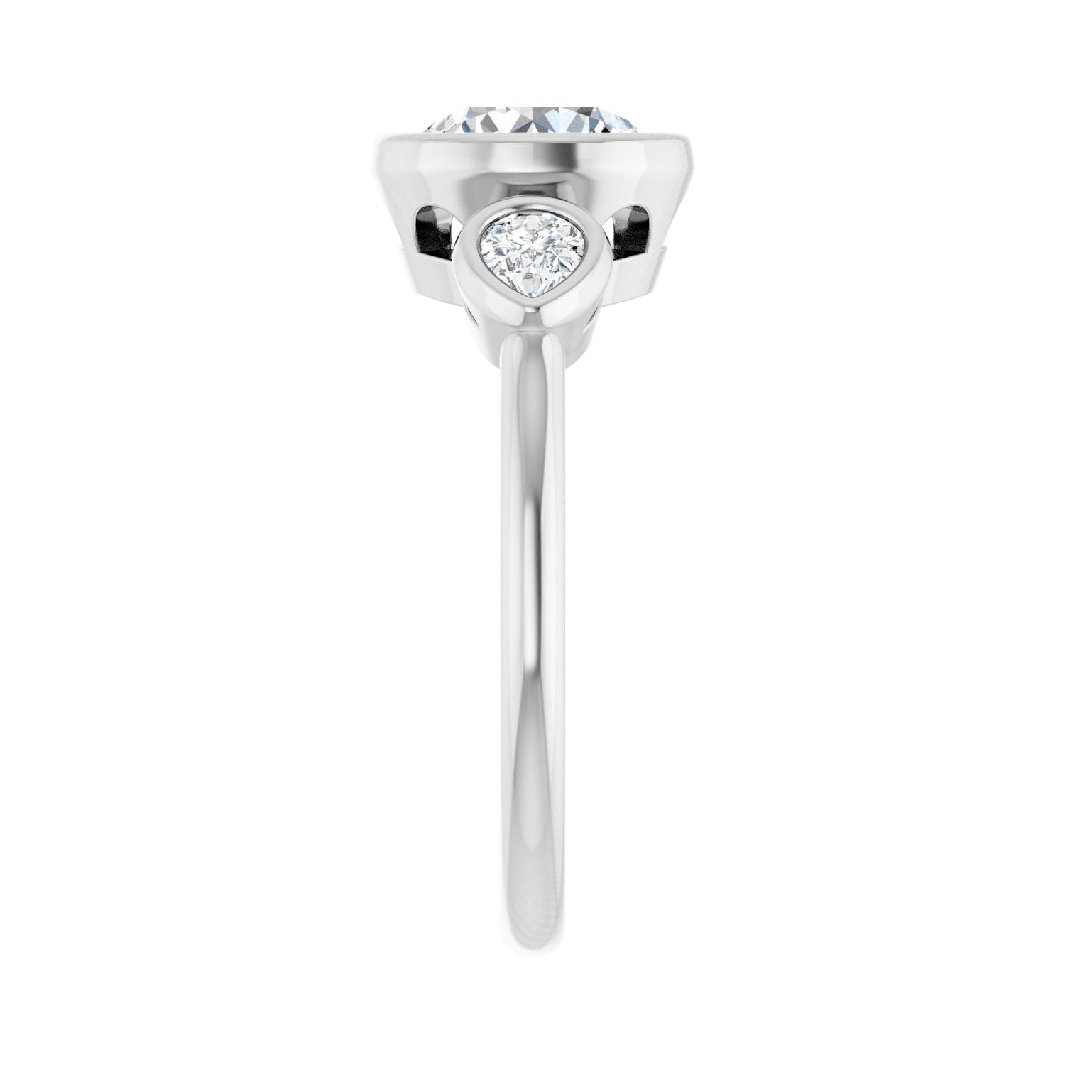 Round Bezel-Set Three-Stone Engagement Ring | Metal Type=14K White Gold | Center Stone Size=1.5 CT | Image 4