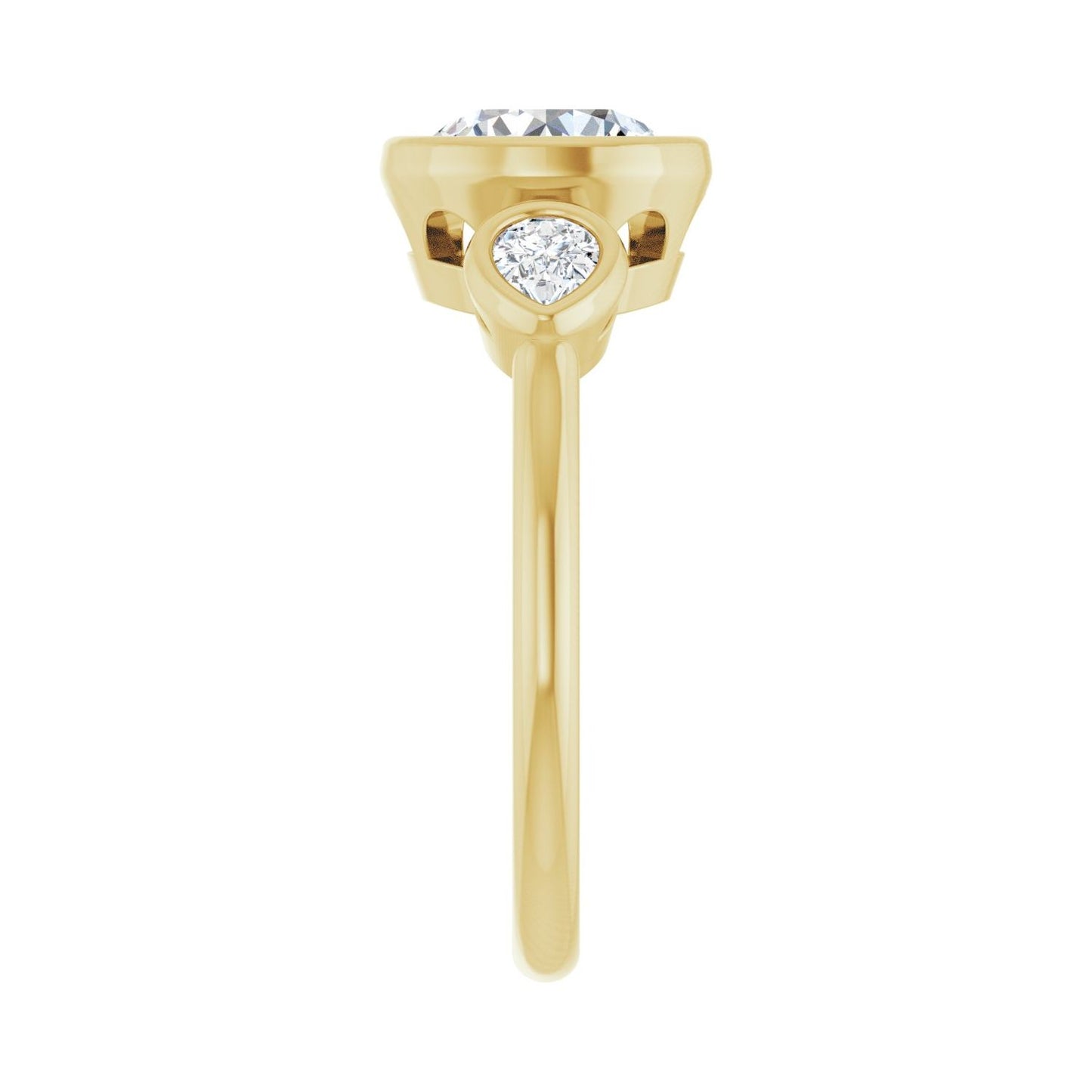 Round Bezel-Set Three-Stone Engagement Ring | Metal Type=14K Yellow Gold | Center Stone Size=1.5 CT | Image 4