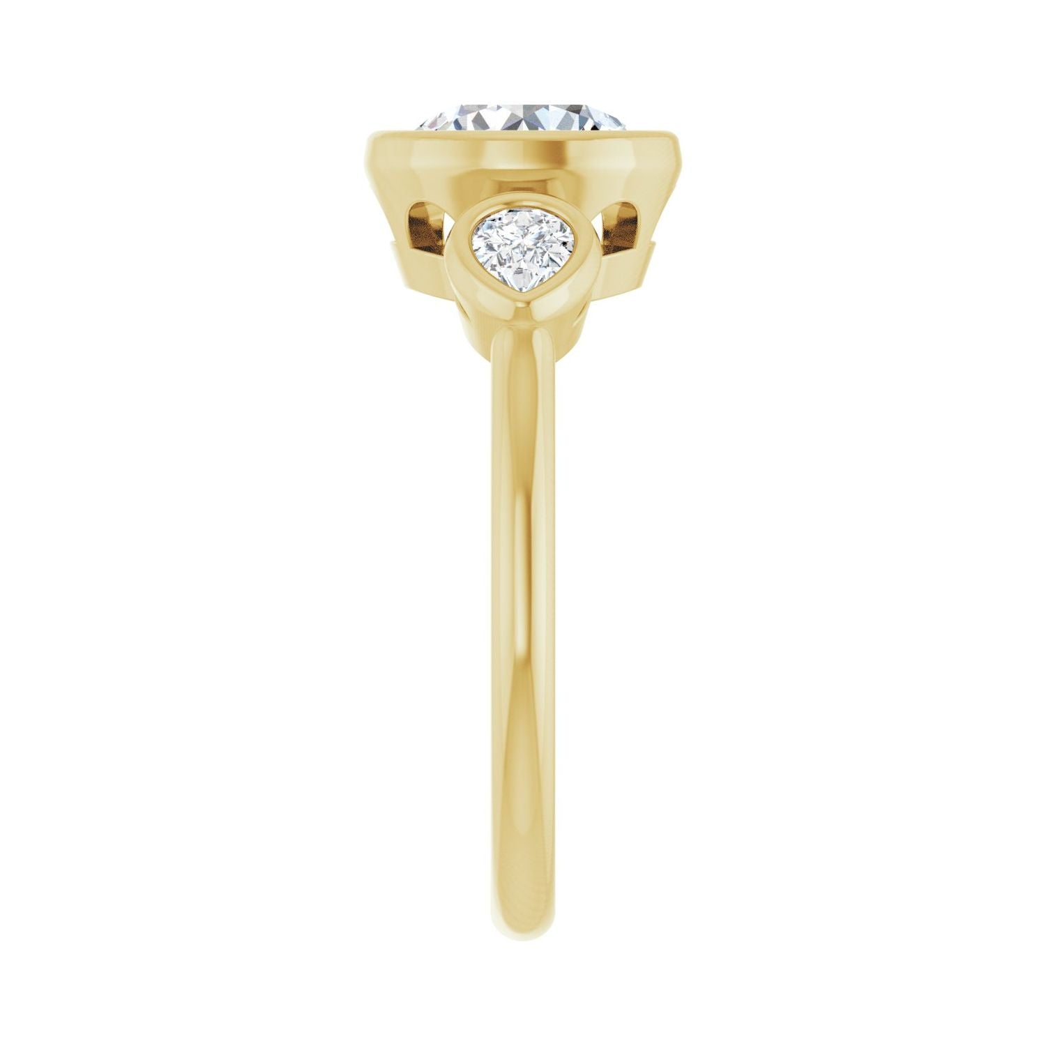 Round Bezel-Set Three-Stone Engagement Ring | Metal Type=14K Yellow Gold | Center Stone Size=1.5 CT | Image 4