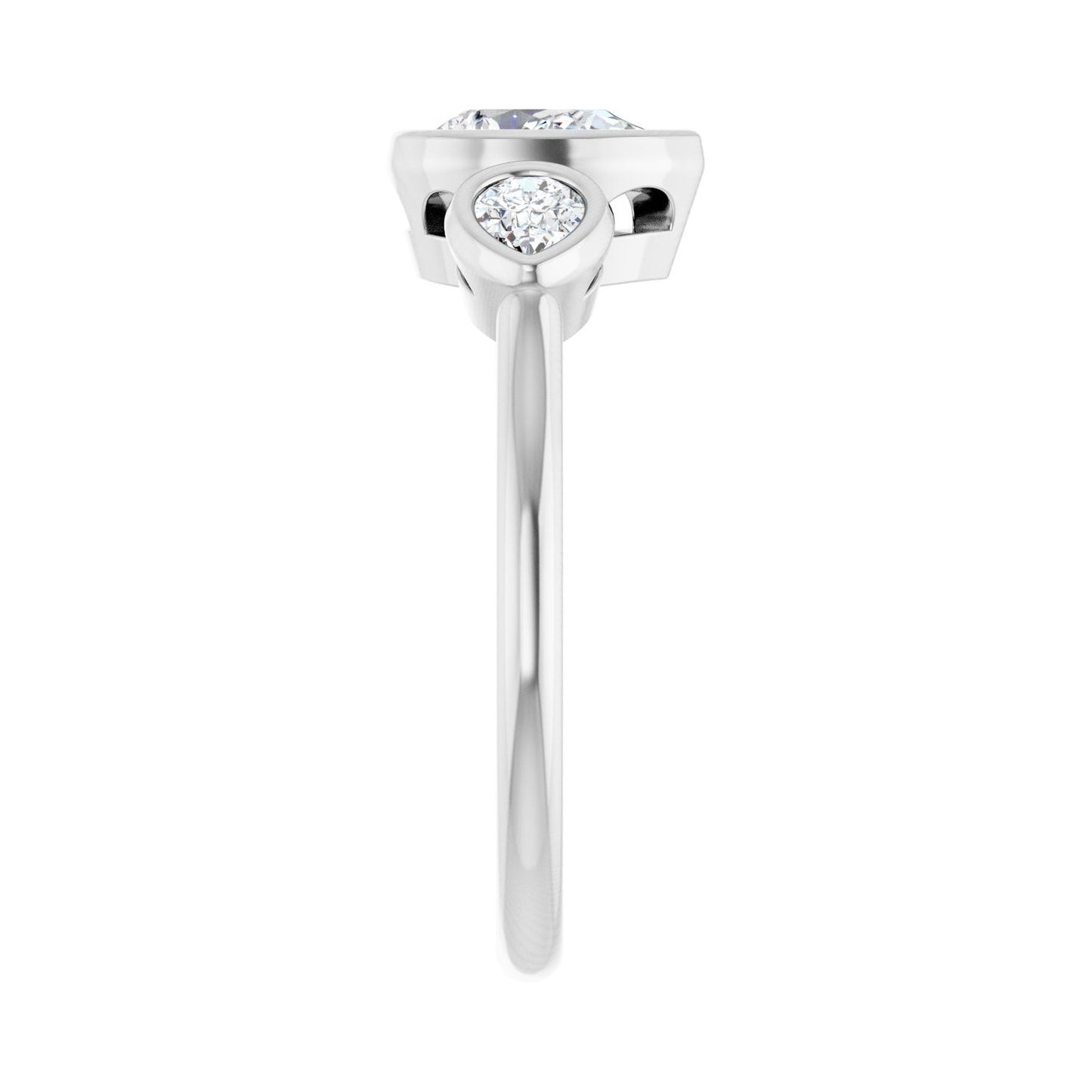 Pear Bezel-Set Three-Stone Engagement Ring | Metal Type=14K White Gold | Center Stone Size=1 CT | Image 4