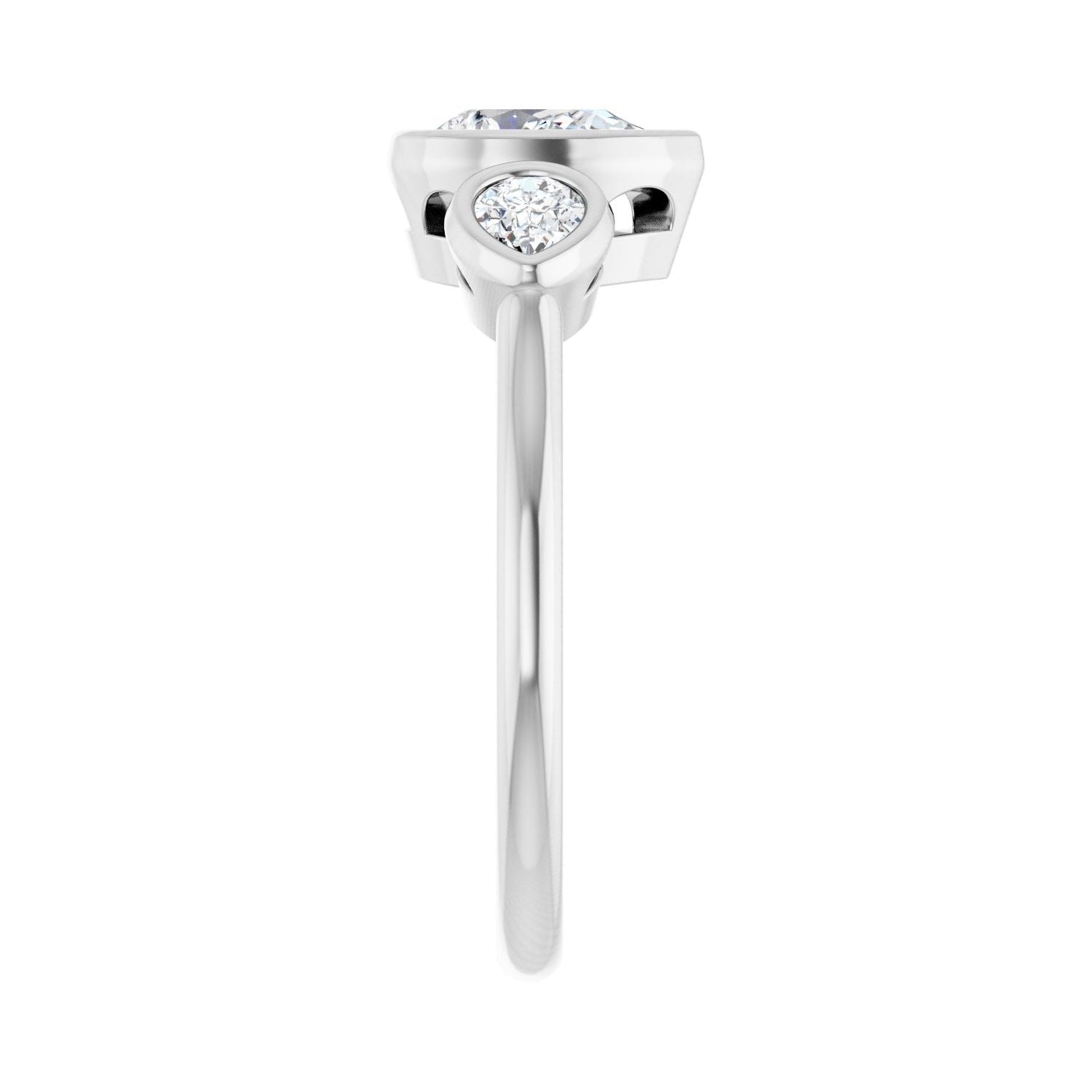Pear Bezel-Set Three-Stone Engagement Ring | Metal Type=14K White Gold | Center Stone Size=1 CT | Image 4