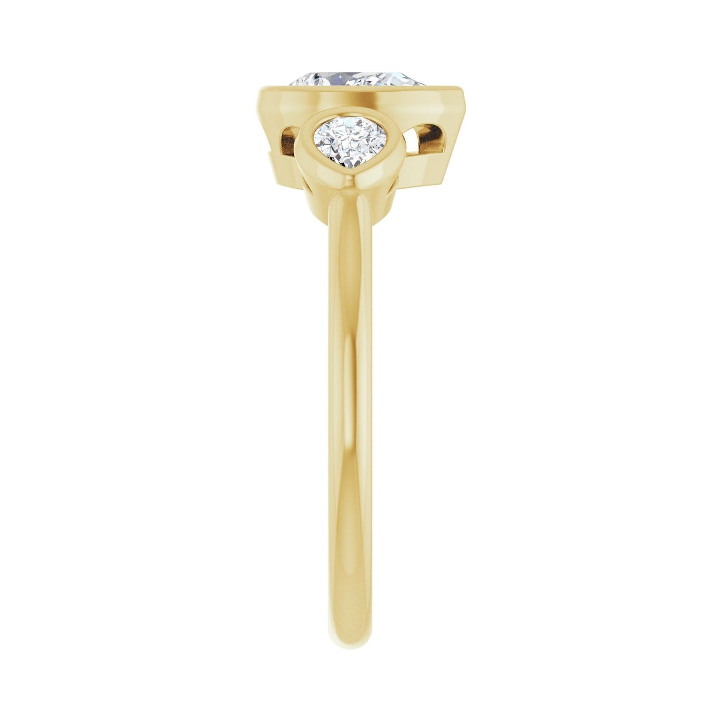 Pear Bezel-Set Three-Stone Engagement Ring | Metal Type=14K Yellow Gold | Center Stone Size=1 CT | Image 4