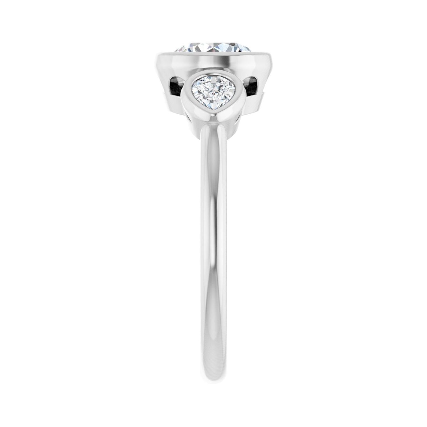 Round Bezel-Set Three-Stone Engagement Ring | Metal Type=14K White Gold | Center Stone Size=1 CT | Image 4